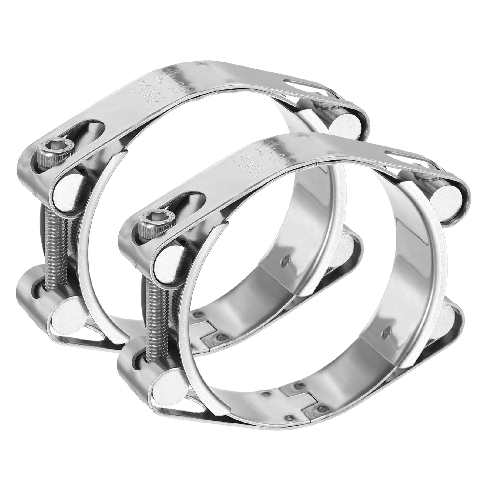 sourcing map 2pcs T-Bolt Hose Clamp 60-70mm (2.4-2.8") 304 Stainless Steel Double Head Adjustable Intake Radiator Tube Clamps for Automotive Plumbing Industrial Intercooler Pipe