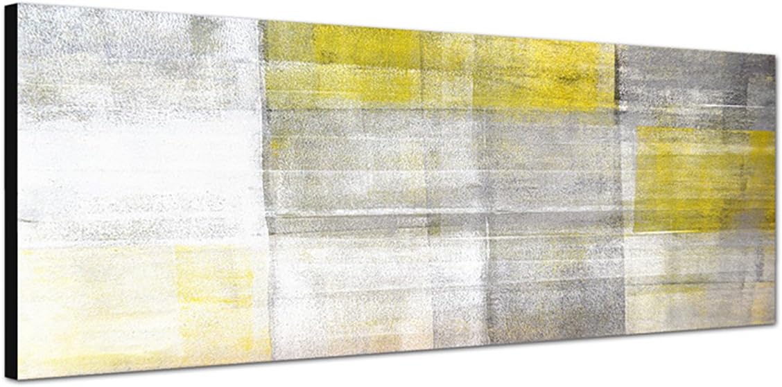 Canvas Wall Art Pictures as an Panorama 150x50 cm ABSTRACT PAINTING Yellow/Grey