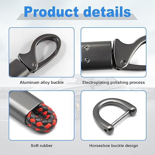 Miniatura 3 de Augeny 2 llaveros de automóvil, 360 grados giratorios, de cuero, con anillo en D antipérdida, llaveros universales de metal resistentes con