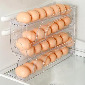 4 Tiers Egg Holder for Fridge - 2025 New Auto Rolling Fridge Egg Organizer, Space-Saving Egg Dispenser Holder, 30 Eggs Fridge Eggs Rack Large Capacity Egg Dispenser for Refrigerators Transparent-1