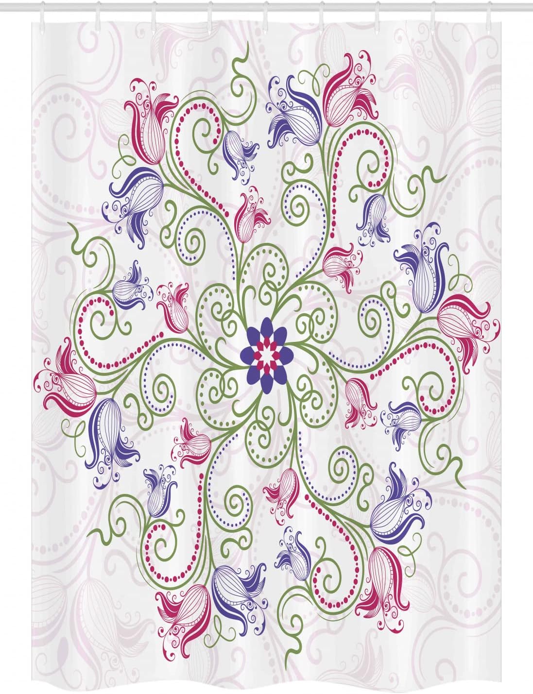 Ambesonne Mandala Stall Shower Curtain, Round Flower Frame Design Classical Vintage Floral Art Ottoman Tulips, Fabric Bathroom Decor Set with Hooks, 54" W x 78" L, Purple Green