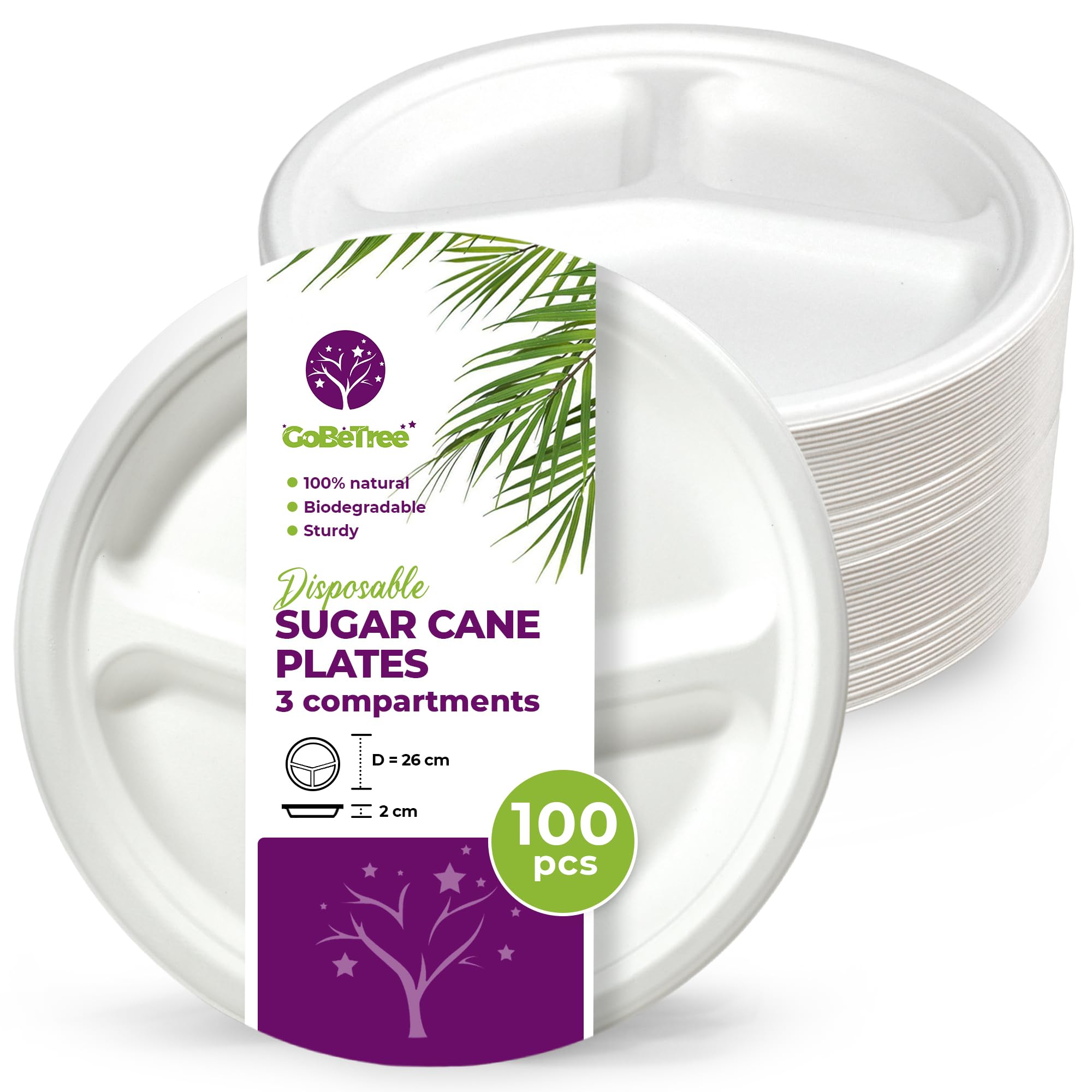 FOOGO Green 50 Piatti Monouso In Fibra Di Canna Da Zucchero, 15 Cm
