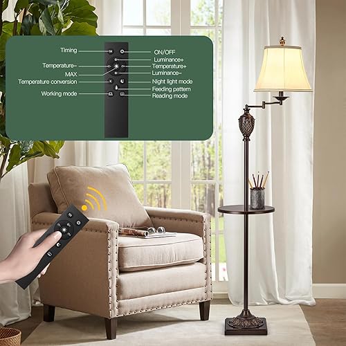 Miniatura 6 de Lámpara de pie LED tradicional con brazo oscilante ajustable de 350, lámpara de poste de pie vintage para sala de estar, dormitorio y oficina, luz