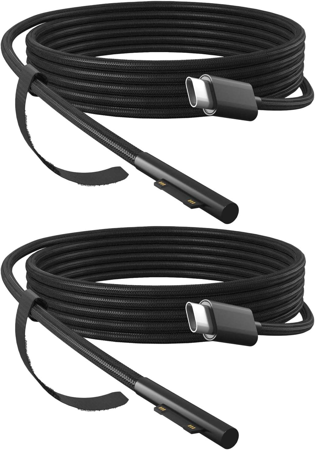 P45W 15V 3A Compatible with Microsoft Surface Pro 3/5/6/7Go3/2/1 Laptop 4/3/2/1 Type-C to Surface Nylon Braided Cable Power Supply USB-C Charger Cable - 2-Pack Black 6.6ft