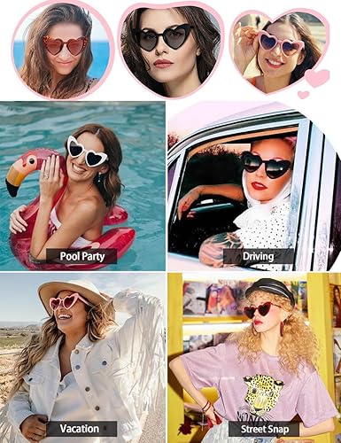 Vista 7 de 4 Pack Heart Shaped Sunglasses Trendy Cat Eye Love Heart Glasses Vintage Retro Heart Sunglasses for Women