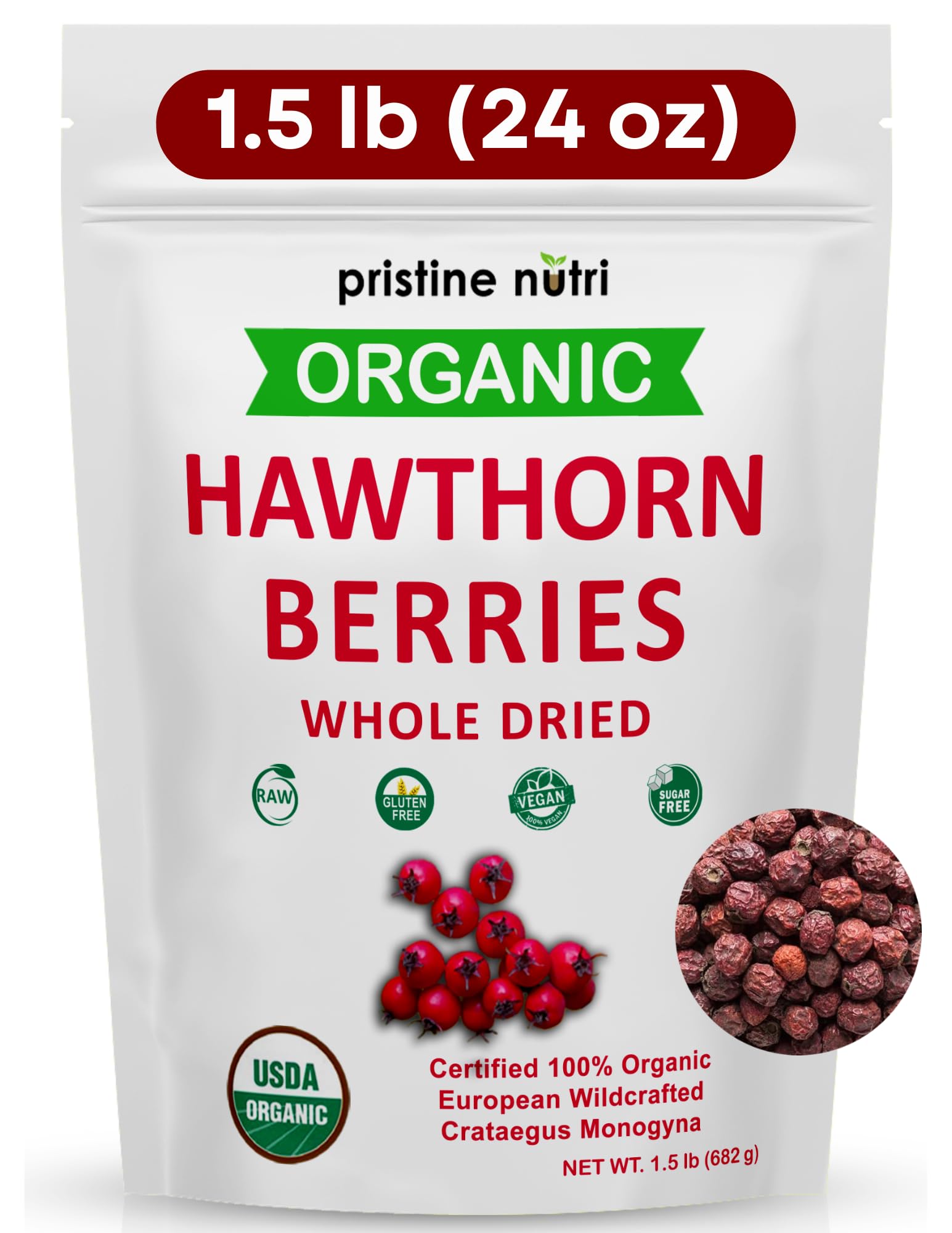 Organic Dried Whole European Hawthorn Berries - 2lb. Bag Hawthorn Berry 24 Ounce (Pack of 1)