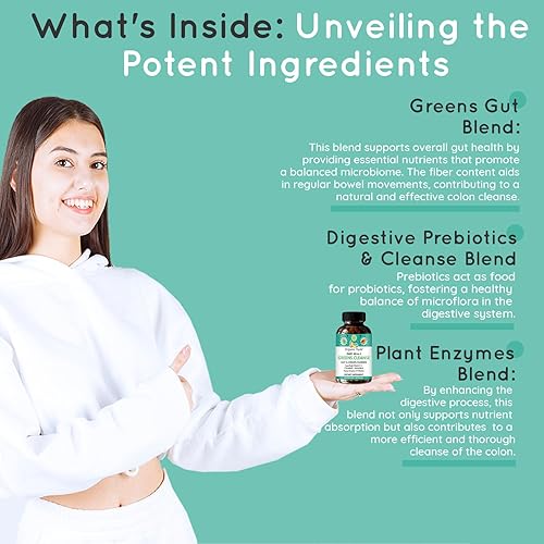 Miniatura 6 de Super Greens Suplemento de limpieza total para la salud intestinal, digestión y colon – Todo en uno Superalimentos orgánicos, cúrcuma, papaya