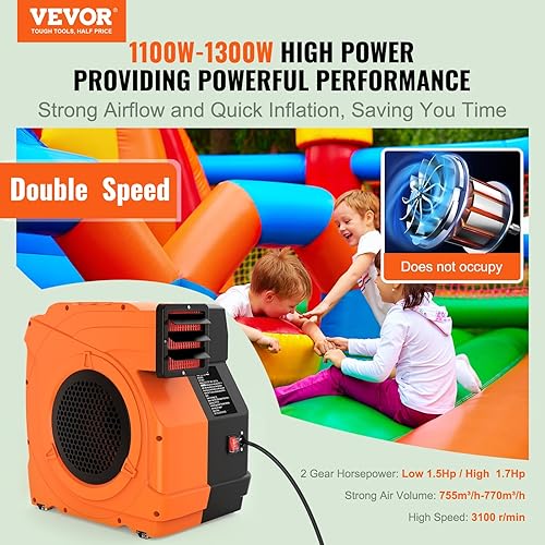 Miniatura 2 de VEVOR Inflatable Air Blower, 450W1100W1500W Portable and Powerful Bounce House Blower, Commercial Air Blower Pump Fan, Used for Inflatable Bouncy