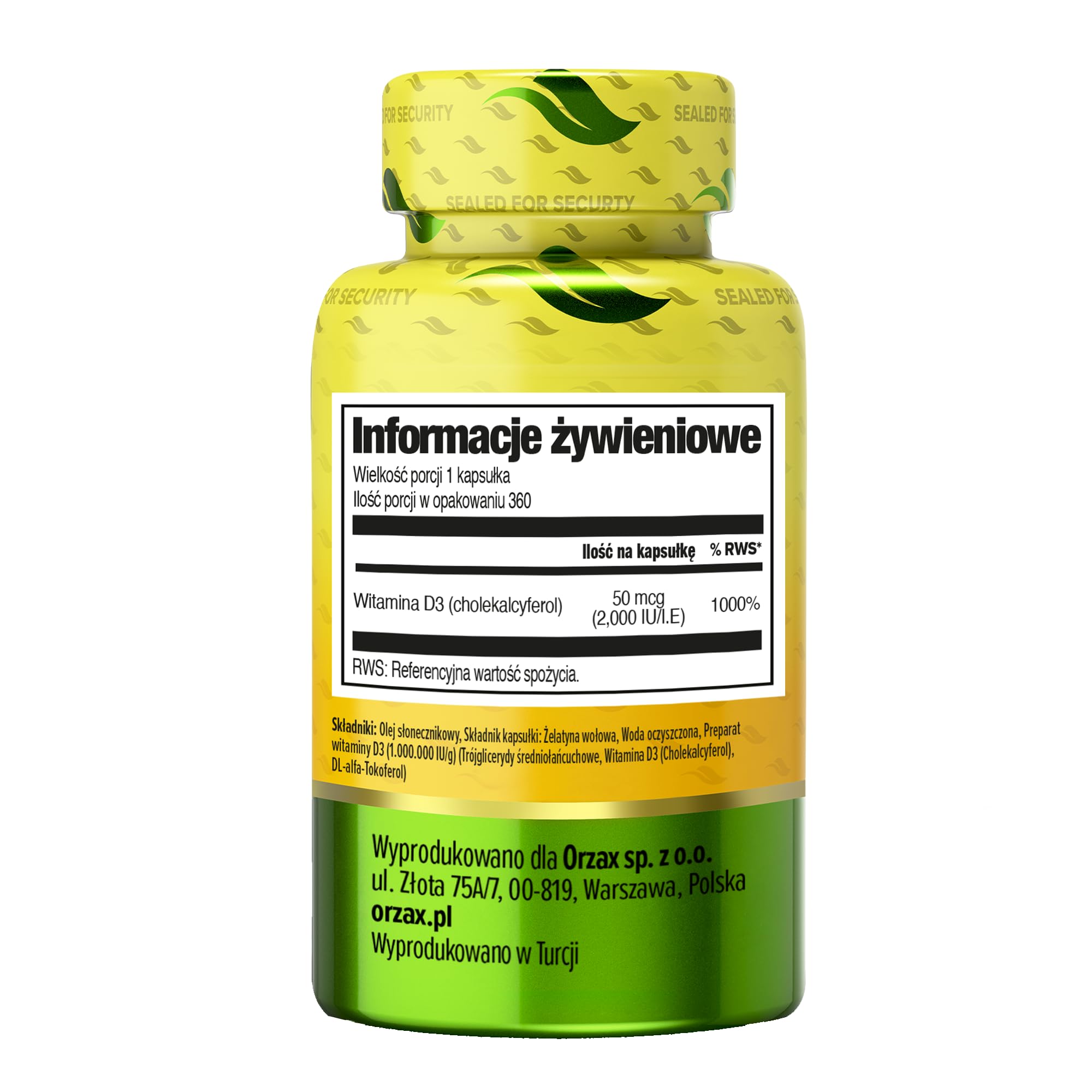 ORZAX Vitamin D3 2000 iu (50 mcg) – Non-GMO, Gluten Free, Sugar Free, Dairy Free – 1 Year Supply for Strong Muscle Function and Immune Support – Mood Supplement for Wellness (360 Softgel)