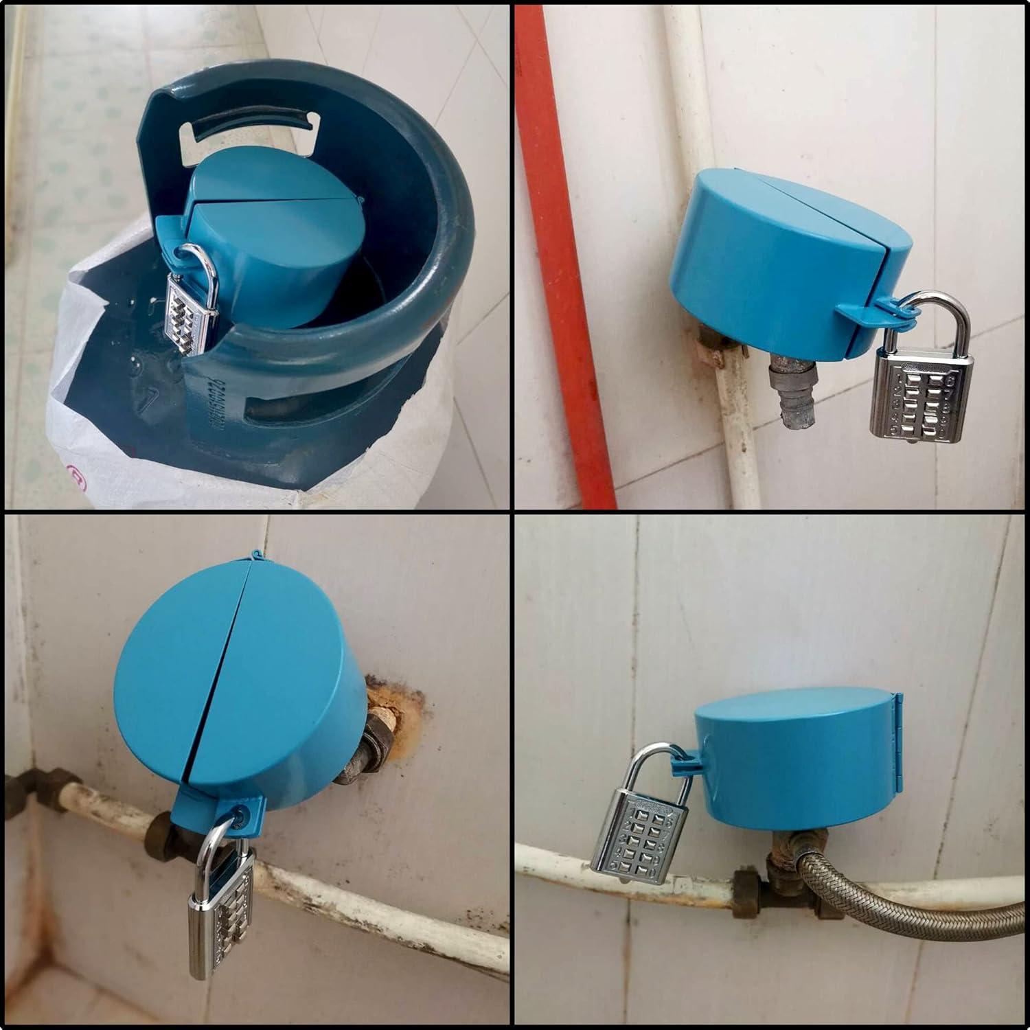 Water Valve Lock Outdoor Faucet Universal Jack Child Protective Box, Garden Hose Bib Locking Device Metal Lock Box and Oil & Gas Valve Padlock for Diameter Handles 1.5"-3.5" (Blue)