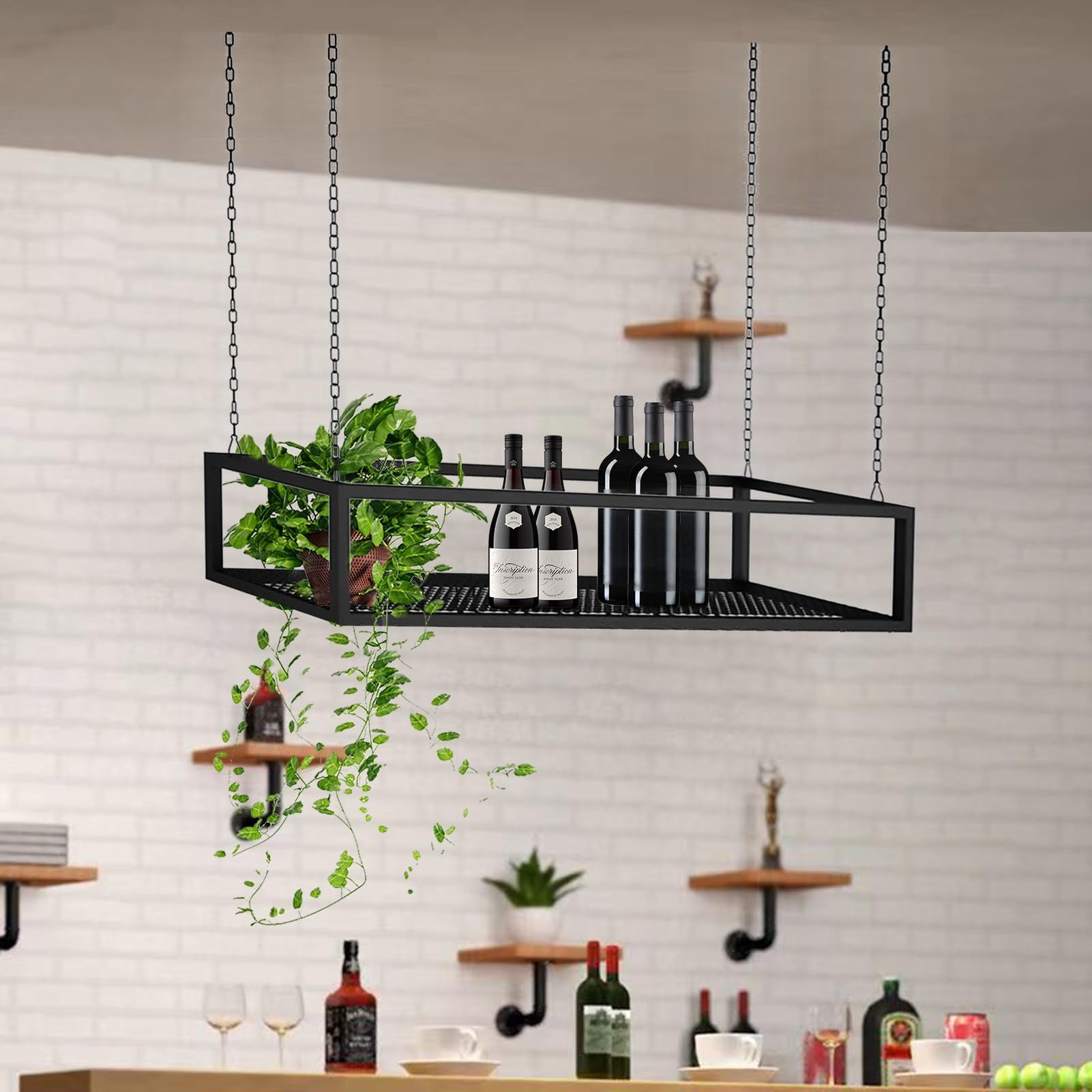 Support mural et plafond réglable en métal porte-bouteille de vin cuisine