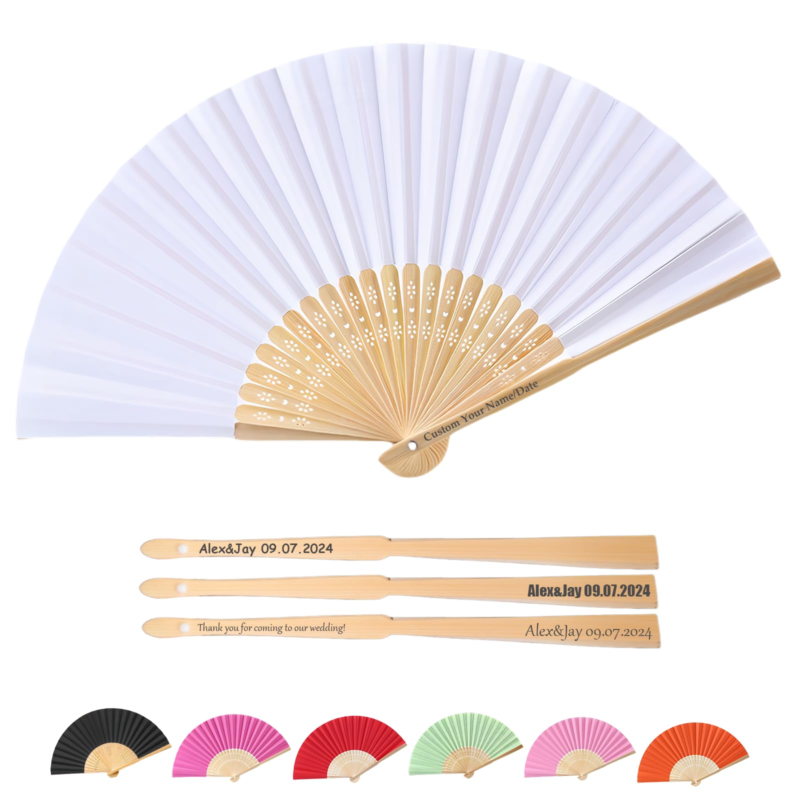 50PCS Custom Hand Fan Personalized Fabric Fans Bulk Wedding Party Favors Gifts for Guests Engraved Cloth Fans Baby Shower Music Concert Quinceanera