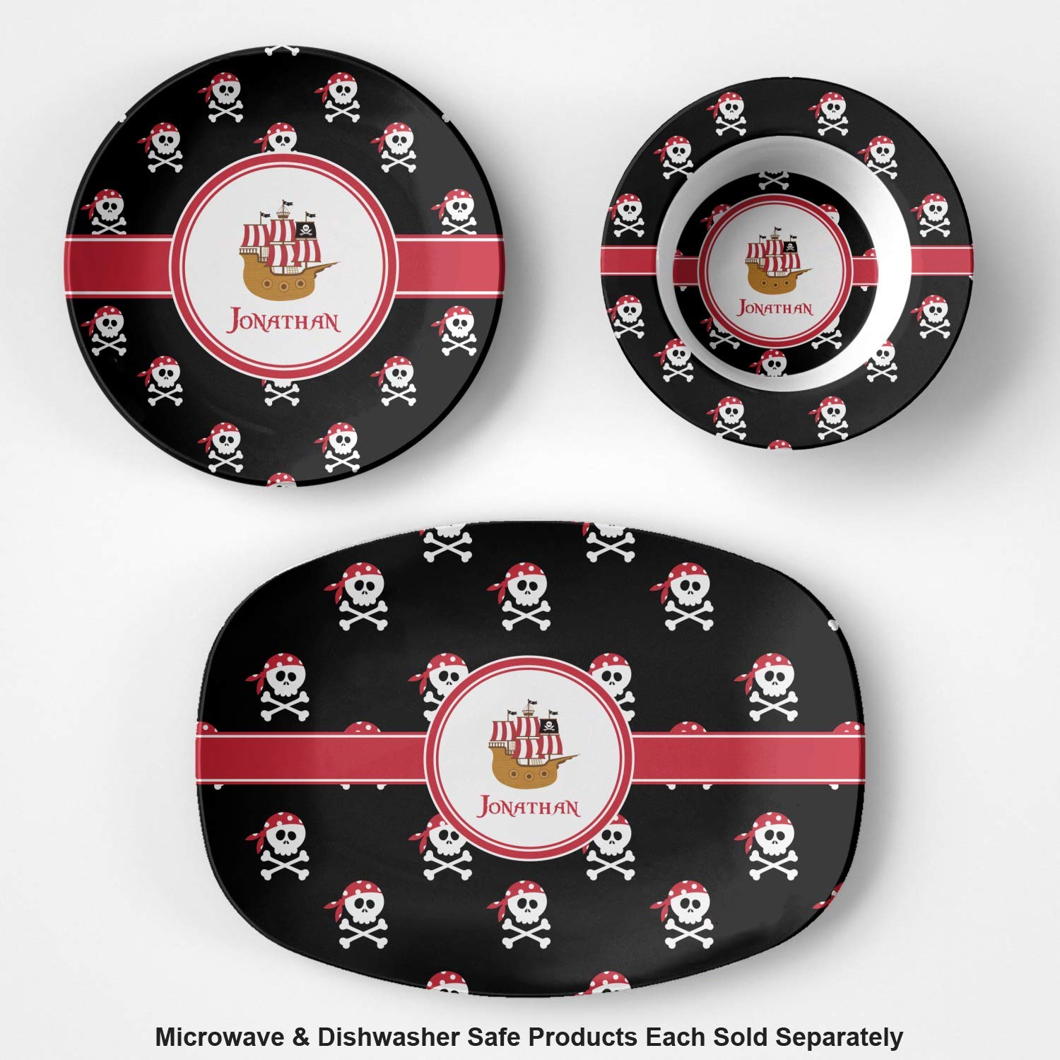 Personalized Pirate Plastic Bowl - Microwave Safe - Composite Polymer