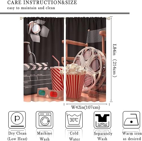 Miniatura 81 de Cortinas opacas para cine en casa, diseño retro moderno, tiras de película de palomitas de maíz para cámara de película, bolsillo para barra,