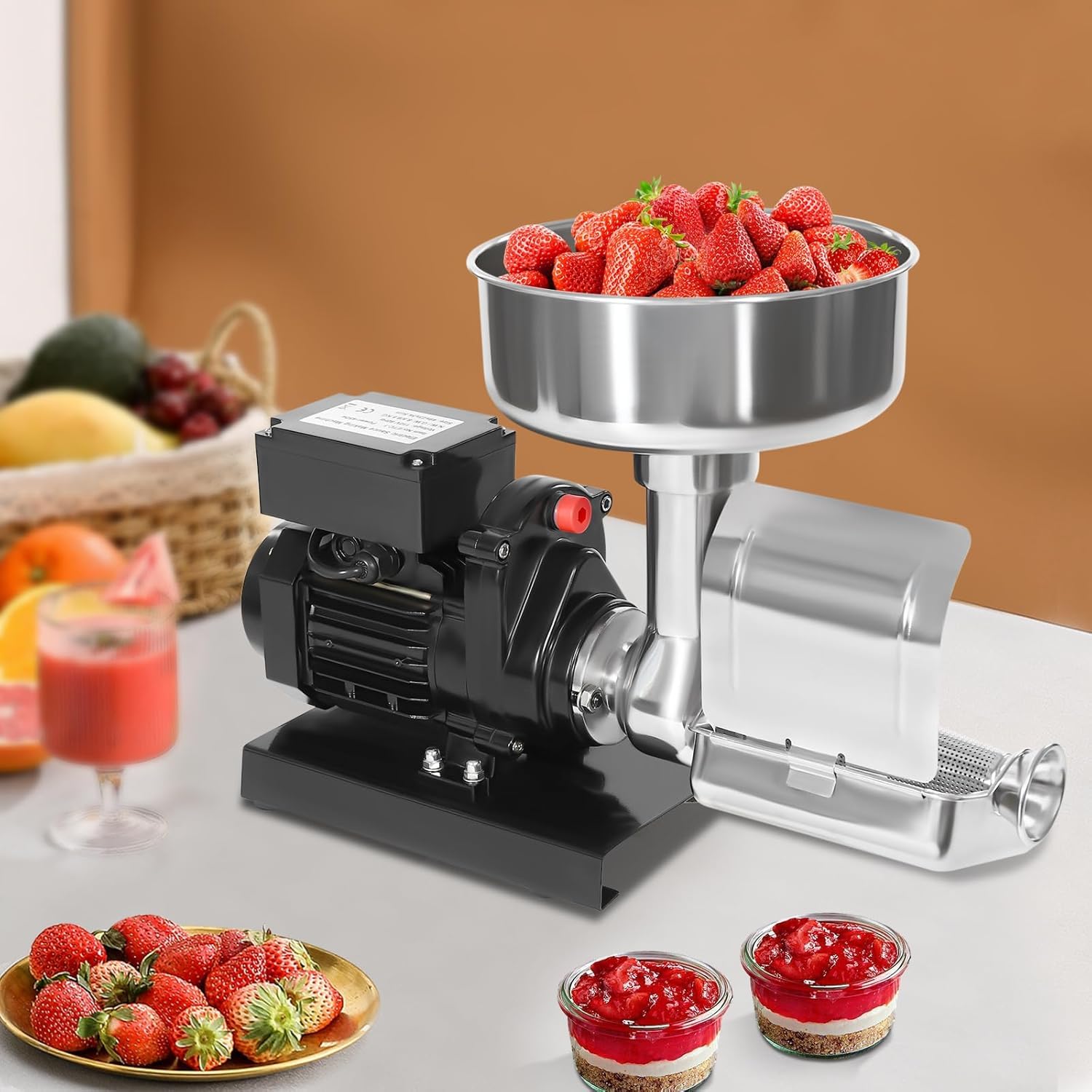 Robot da Cucina Elettrico Professionale da 450 W per Salsa di Pomodoro, in Acciaio Inossidabile, Ideale per Pomodori, Fragole E Mirtilli - Macchina Efficiente per Tritare E Spremere.