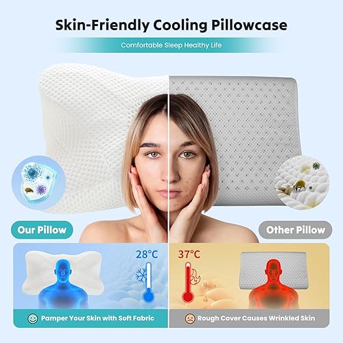 Miniatura 4 de Smug Almohada cervical para el cuello, almohadas ergonómicas refrescantes de espuma viscoelástica para aliviar el dolor de cuello con funda de