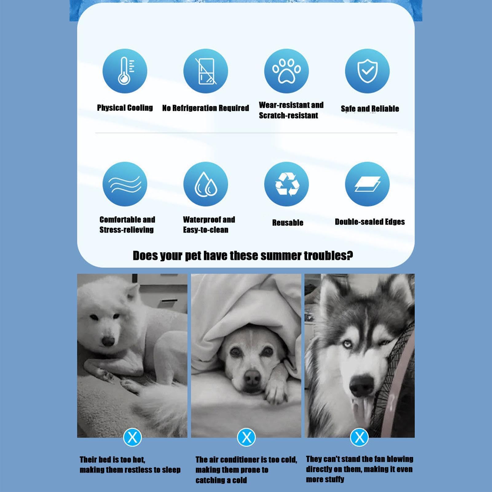 Esterilla Refrescante para Mascotas Base de Gel Enfriador para Mascotas | Esterilla Transpirable para Gatos para Interior Suelo Sofá Jaula Transportín Exterior Viaje Coche Acampada