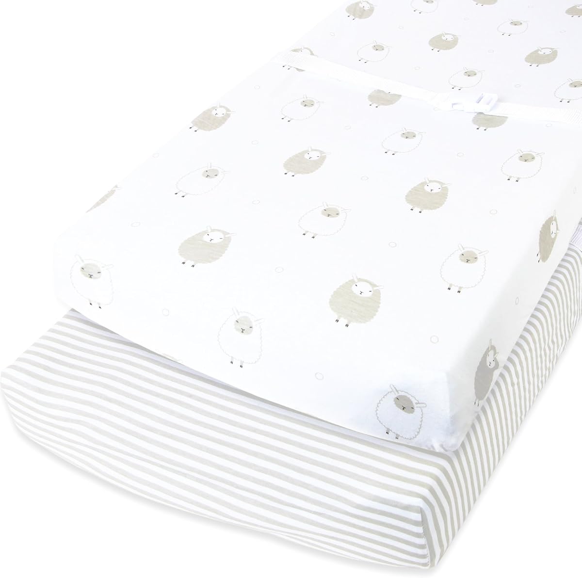 Cuddly Cubs Changing Pad Covers – 2 Pack – Snuggly Soft Plush Cotton Changing Table Covers for Boy, Girl – Fits Perfectly on Summer Infant and Other 16 x 32 Baby Changing Table Pads – Grey Stripes