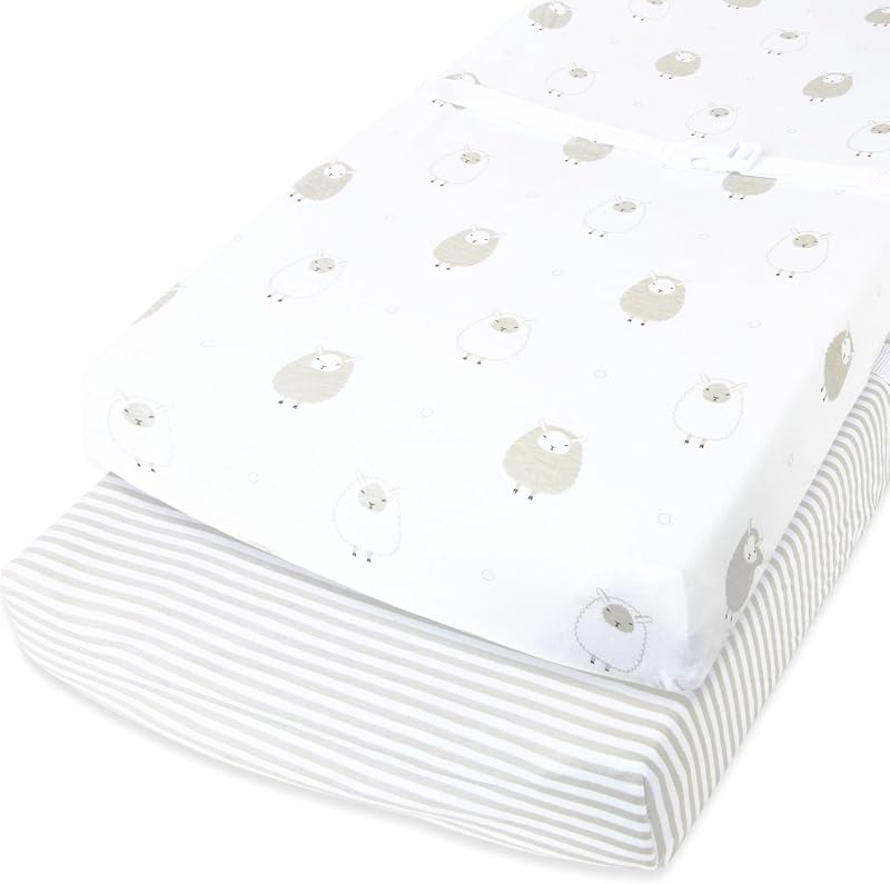 Cuddly Cubs Changing Pad Covers – 2 Pack – Snuggly Soft Plush Cotton Changing Table Covers for Boy, Girl – Fits Perfectly on Summer Infant and Other 16 x 32 Baby Changing Table Pads – Grey Stripes