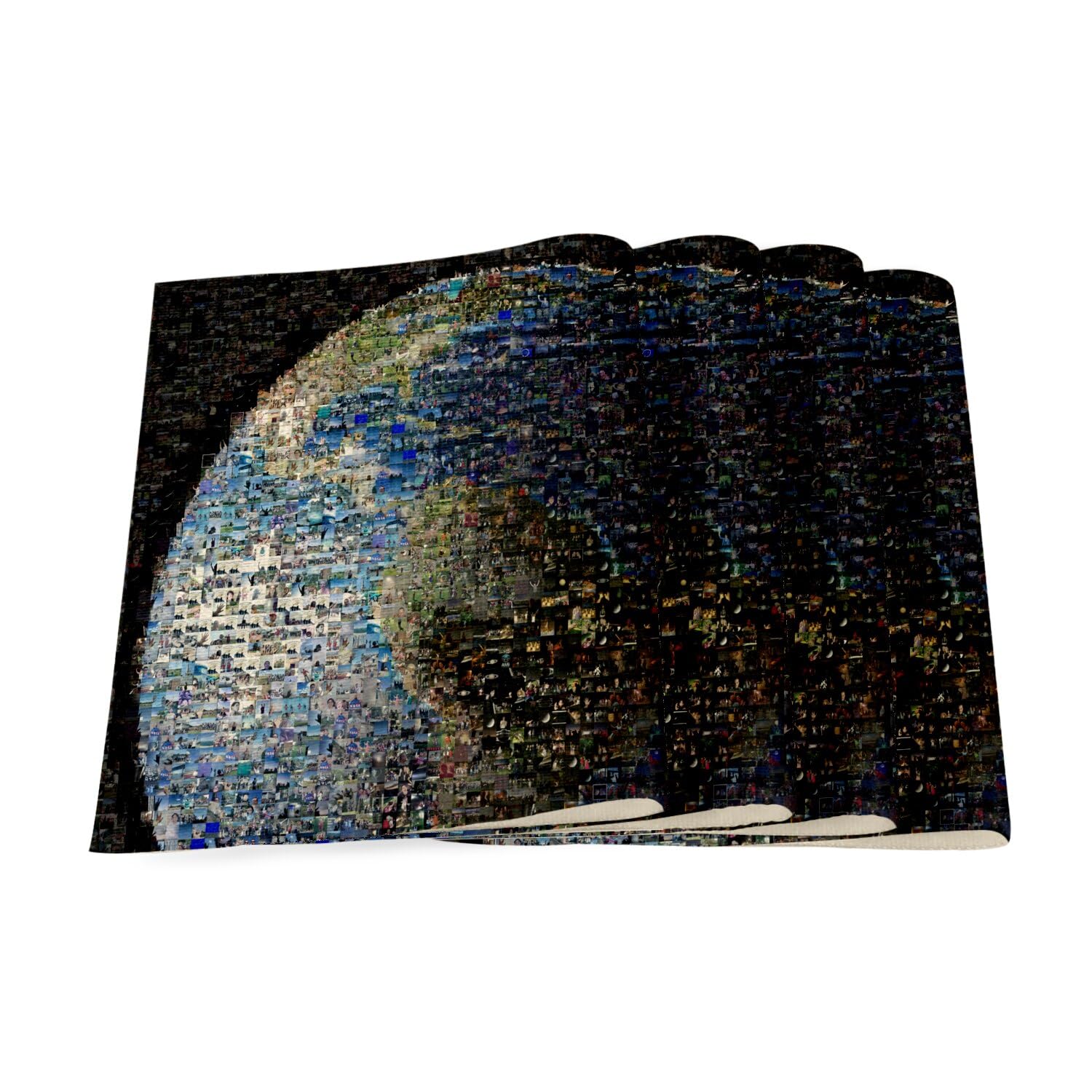 Sets de table en lin grand format anti-tache motif Terre mosaïque art