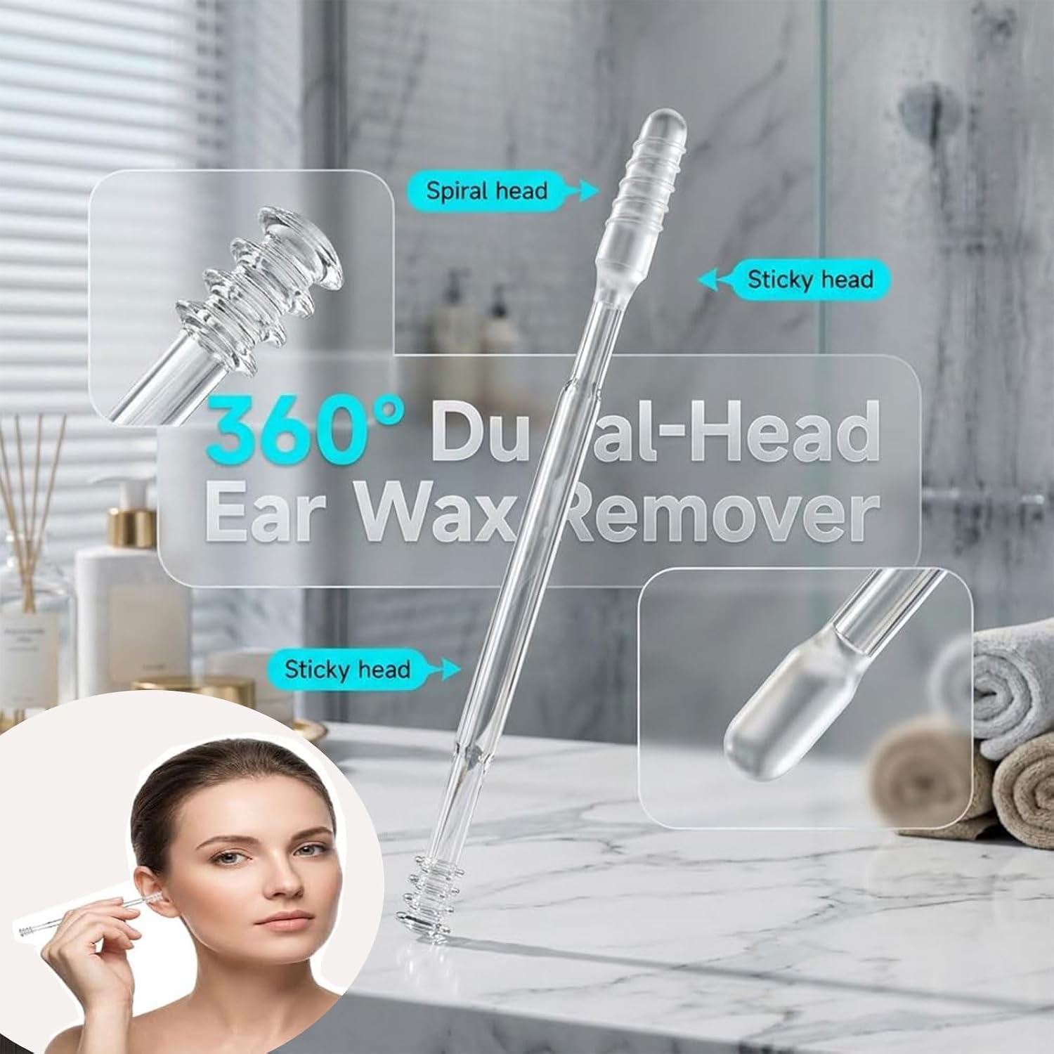 New Dual-Ended Sticky Ear Cleaning Sticks, 48Pcs Reusable and Washable Earwax Removal Tool, 360° Safe Ear Wax Removal for Adults, Eco-Friendly Gentle Resin Gel Ear Stick | resin gel ear stick