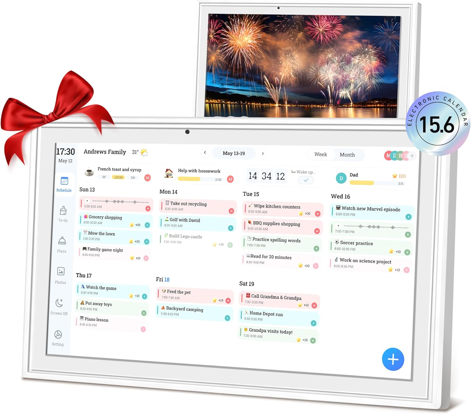 Digital calendar, 15.6 Inch Wifi Digital Calendar Chore Chart, 1920 * 1080P Full HD Touch screen Display for Family Meal Planner,Schedules, Photos, and Family Organization (15.6 inch)