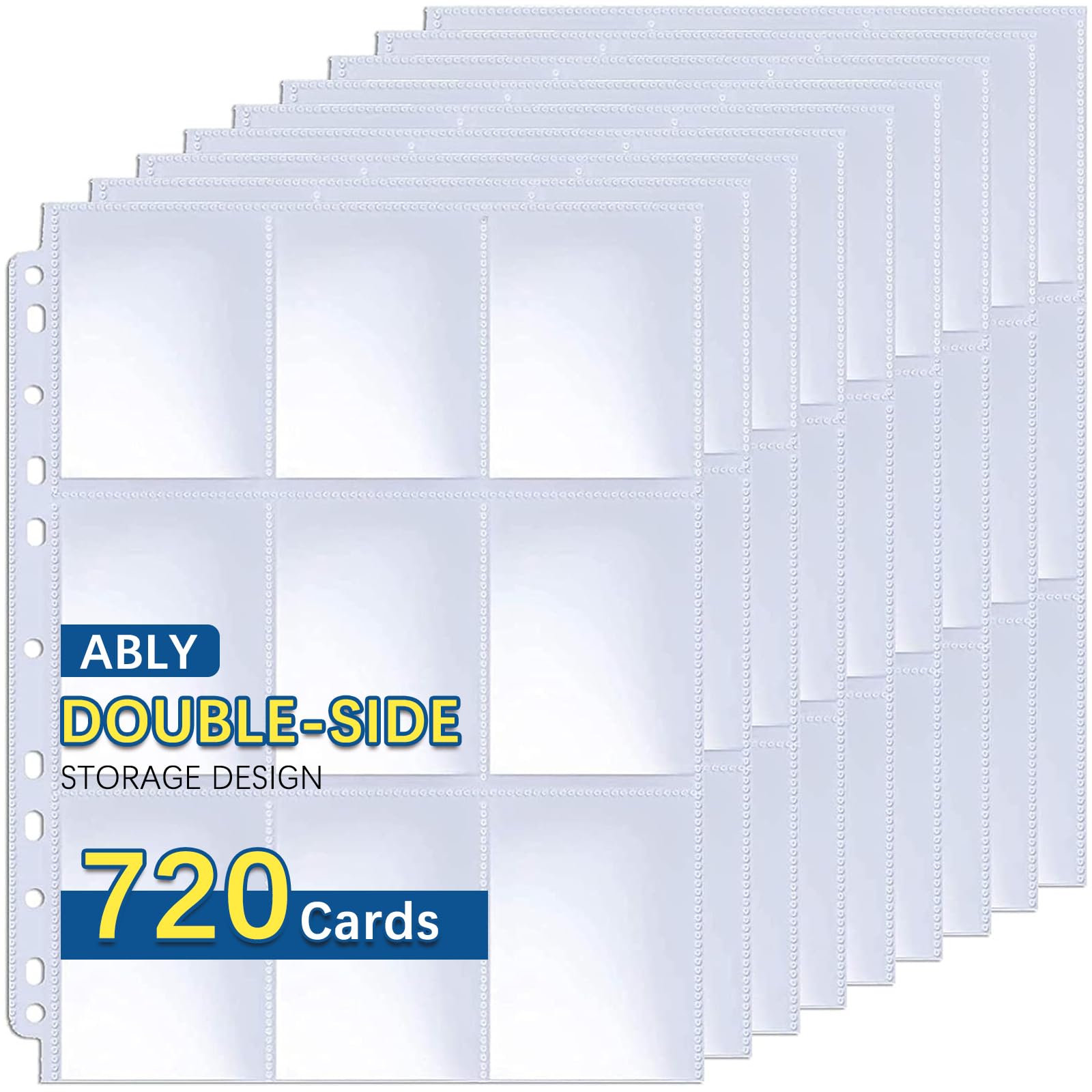 ABLY 720 Pocket Double Sided Card Sleeves, 9-Pocket, for 3 Ring Binder | 40 pages, trading card protector sheets for Pokemon, baseball, Skylanders, clear plastic, fit 3-ring binder