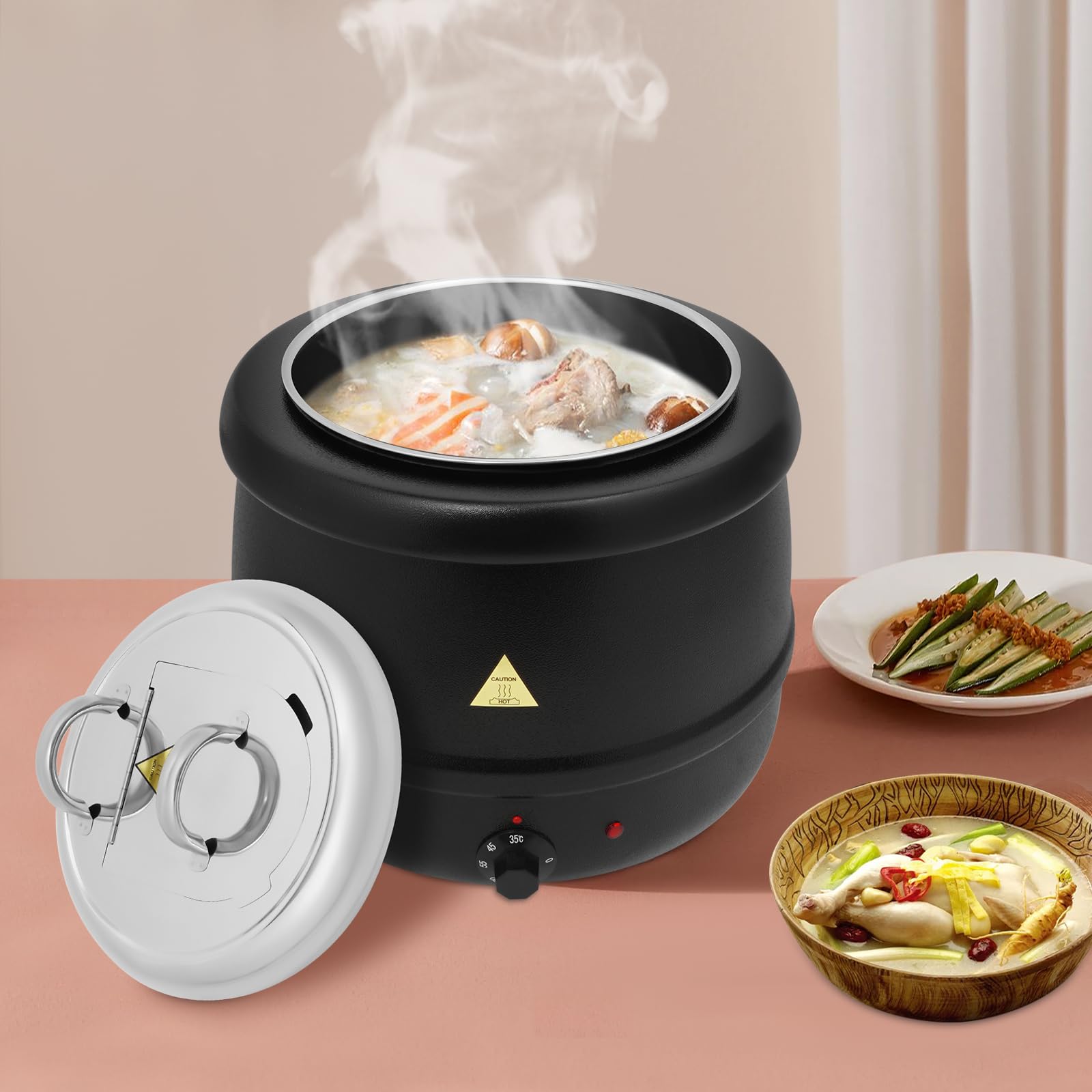 Casserole électrique 13 l Plage de température de 95-176 °F Noir | 400 W Cuisinière électrique en acier inoxydable pour grandes cuisines, restaurants, cafés, réunions de famille, fêtes
