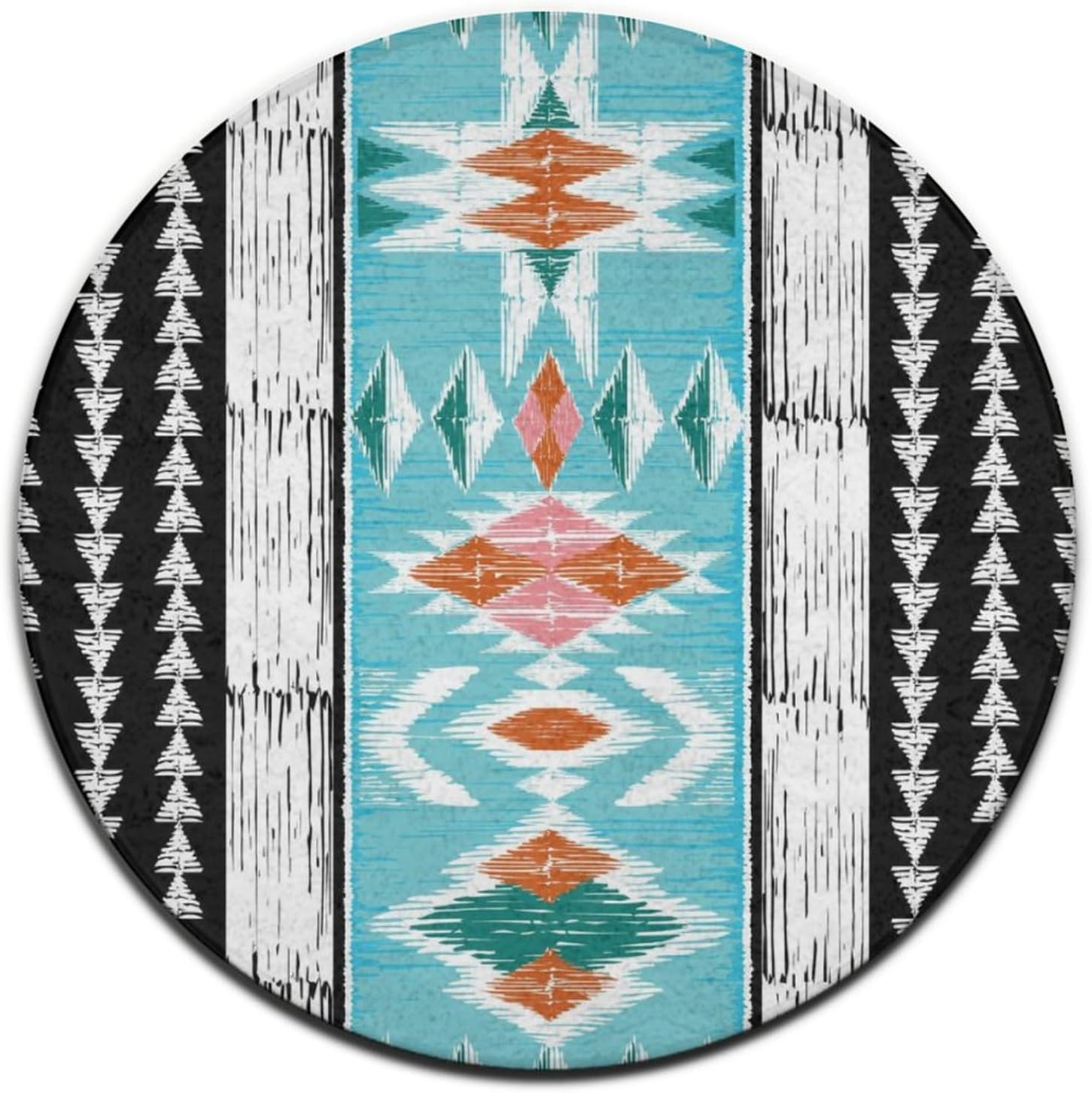 Large Round Area Rug, Office Chair Decor Mat for Carpet & Hardwood Floors, Highly Premium Quality Floor Mat Geometric Tribal Native American Indian Ethni 24inch