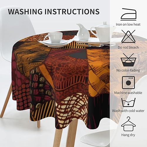 Miniatura 5 de Mantel redondo de 60 pulgadas, impermeable, estilo africano, estampado de retazos, mantel circular para cocina, comedor, arrugas, mantel redondo