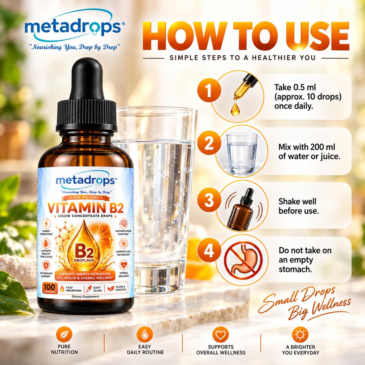 Bio-Active Vitamin B2 Liquid Drops 50ml | Riboflavin 5'-Phosphate Sodium | Maximum Absorption Coenzyme Form for Cellular Energy (ATP), Migraine Support, Vision Care & Metabolism | Vegan & Pure — Amazon image 6