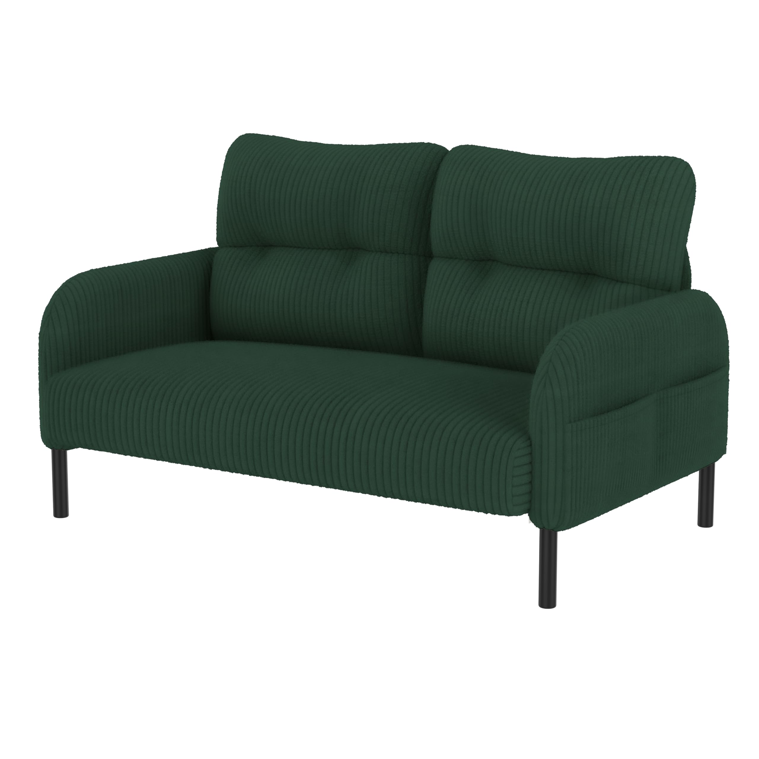 Divano a 2 posti in velluto a coste, imbottitura confortevole, schienale alto, tasche laterali, piedini in metallo, morbidezza invitante, effetto di supporto ottimale, per salotto in casa