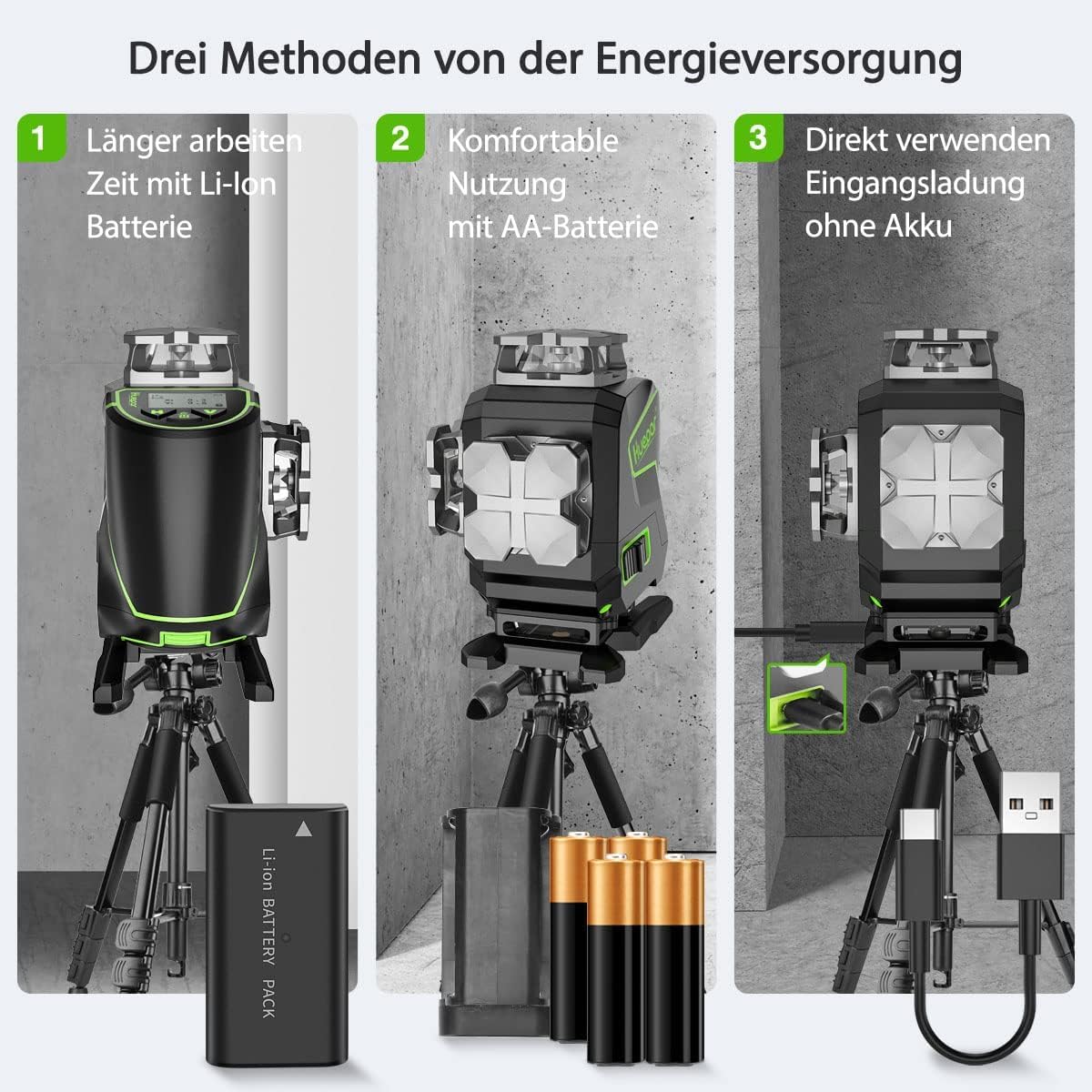 Huepar 4D Niveau Laser, Niveau laser auto-nivelant à 16 lignes, LCD, Bluetooth Faisceau Vert Outil Pour Carrelage, Horizontale/Verticale à 360°,Télécommande & Étui de Transport,Cadeau pour Papa