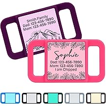 Silent Dog Tag, Personalized Engraved Tracker Case for Pet Collar, Quiet Slide On Tags for Collars