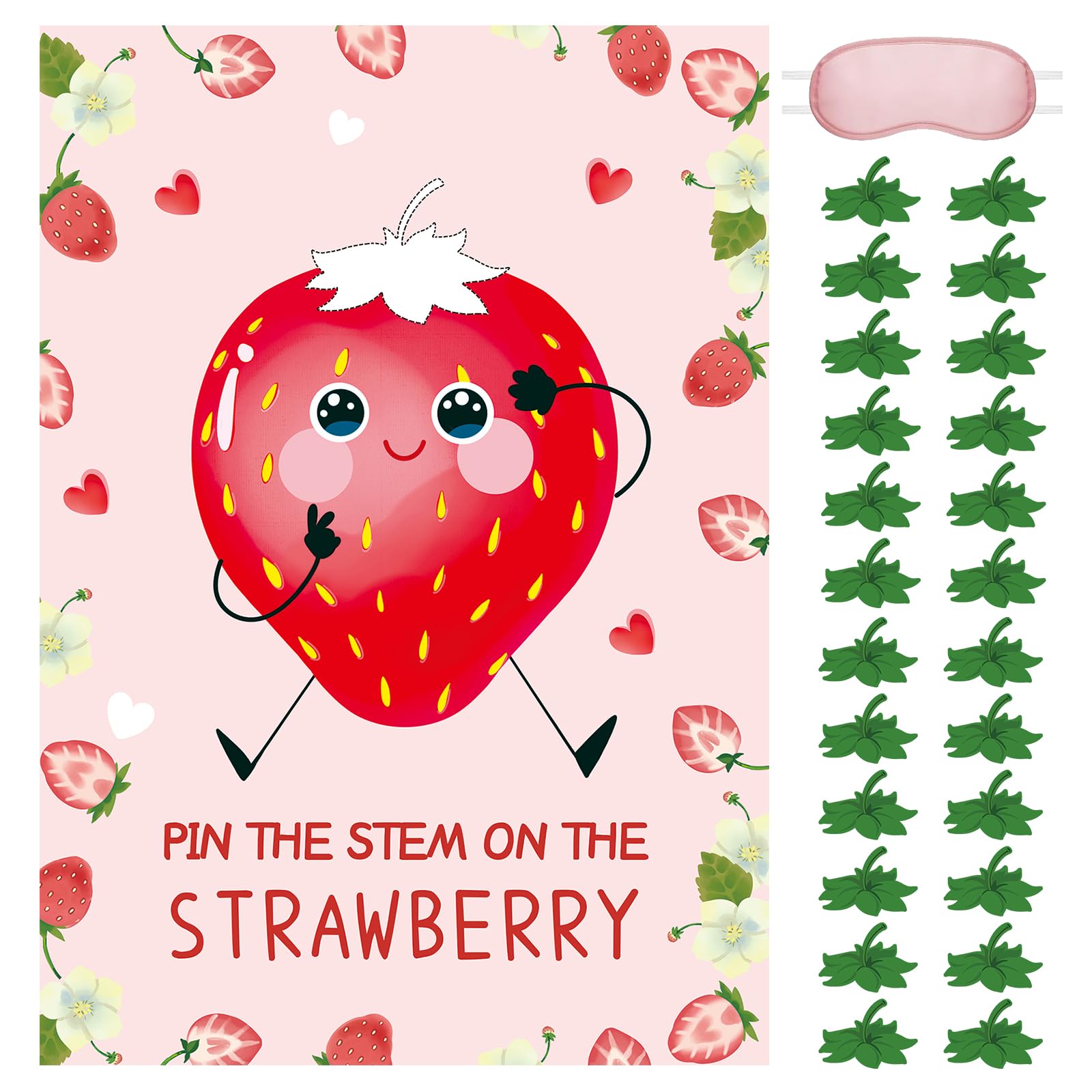 Pin the Stem Game, Kids Birthday Party Games for Girls, Strawberry Theme