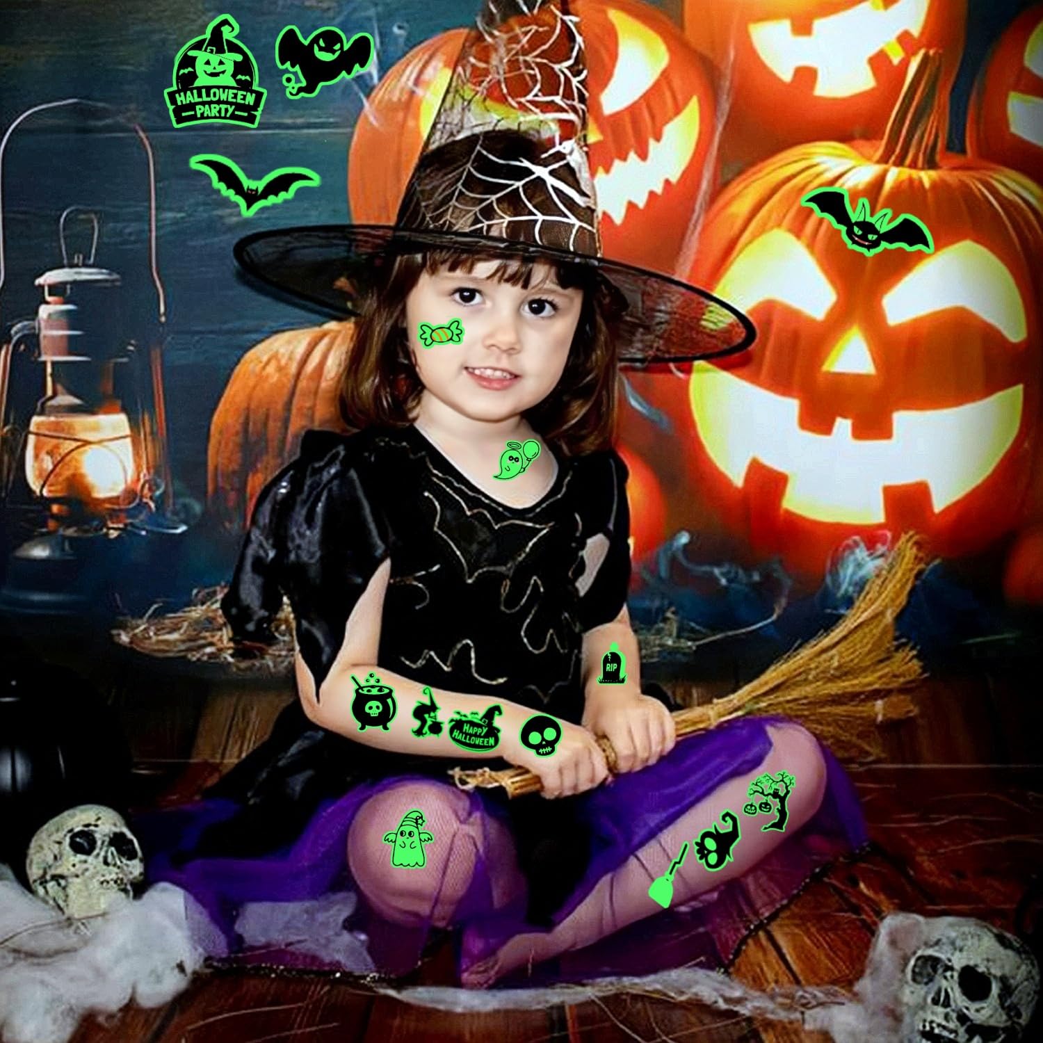 100+ Pezzi Tatuaggi per Bambini, Halloween Decorazioni Zucca Cranio Tatuaggi Temporanei Regalo Bambino 3-12 Anni Trasferelli per Bambini Tattoo Halloween Decorazioni Regalini Fine Festa Adesivi