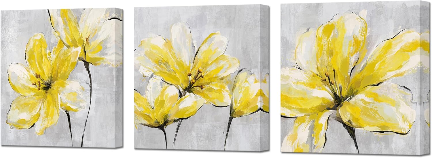 DuoBaorom Yellow Bathroom Decor 3 Pieces Wall Art Aesthetic