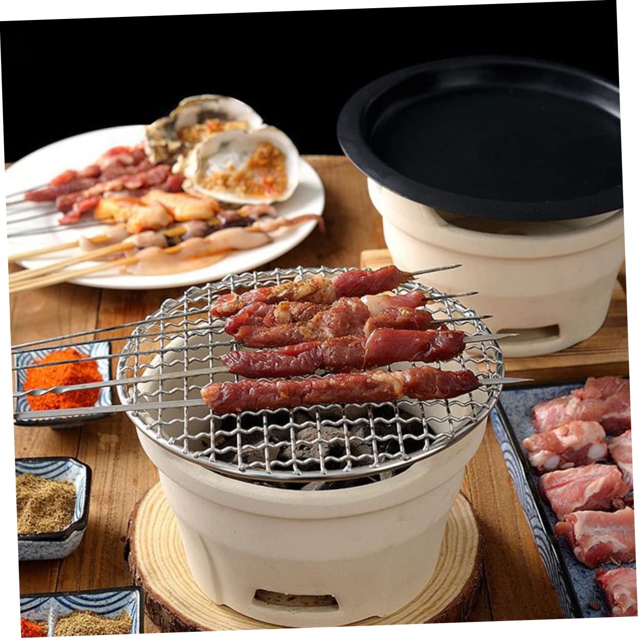 Griglia per barbecue in acciaio inox, 2 pezzi, rete portatile per cottura all'aperto, campeggio, ideale per bistecche, frutti di mare, verdure e kebab