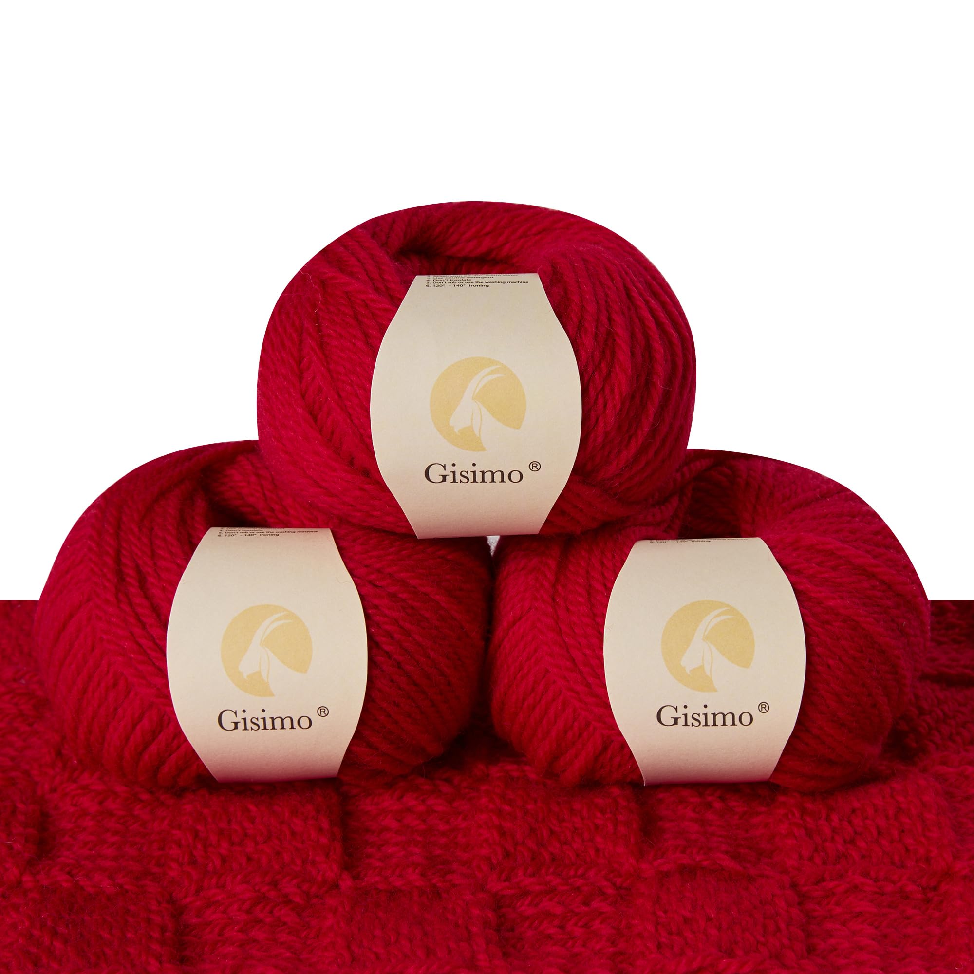 100% Merino Wool Yarn, 3-Ply Luxurious and Soft Yarn for Hand Knitting &amp; Crocheting (Red,3Balls)