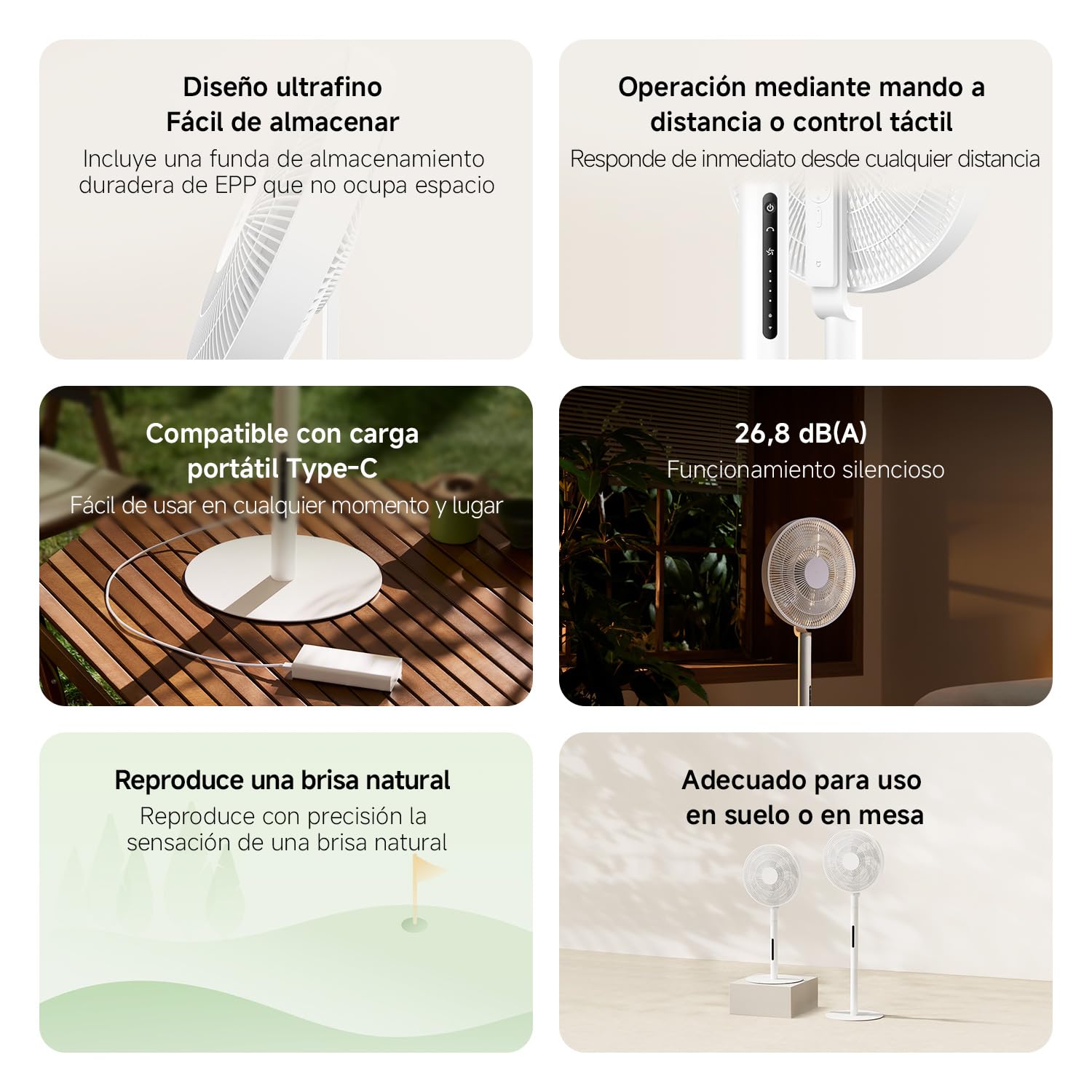 XIAOMI Smart Standing Fan Pro Slim, Ventilador DC Silencioso con Mando | Ventilador inteligente DC con 8 modos, 100 velocidades por App. Ventilador de suelo y mesa con USB-C y estuche para camping.