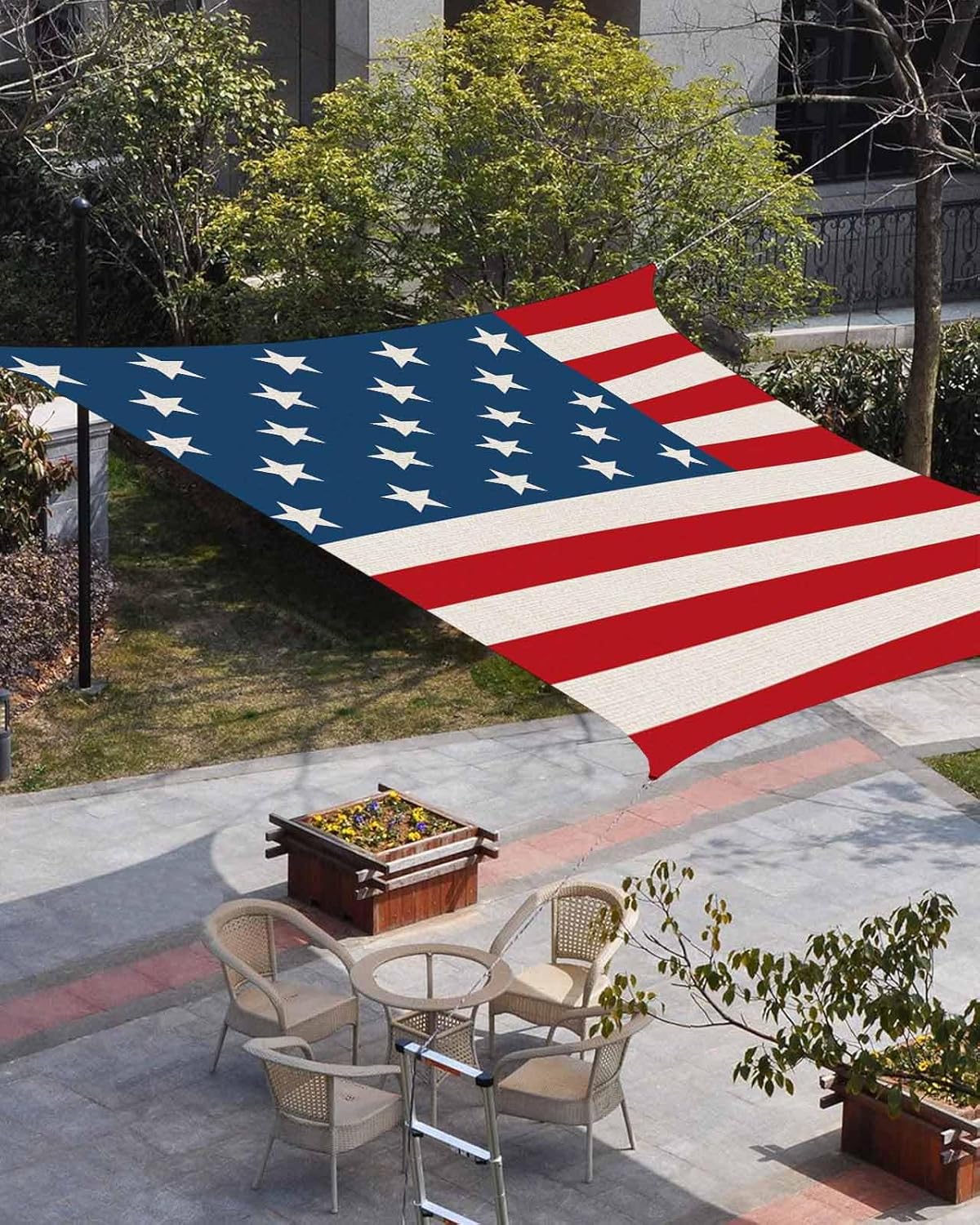 Sun Shade Sails Canopy American Flag Independence Day Stars Stripes Linen Style Background Waterproof Rectangle Sail Shade 6.5'x10' Outdoor UV Block Shade Sail for Patio Deck Backyard Garden Pergola