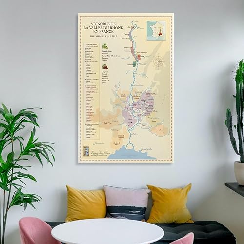 Miniatura 6 de BETSON Póster de Francia, mapa del valle del Ródano septentrional, mapa de regiones vinícolas, póster en lienzo para decoración de pared, pintura
