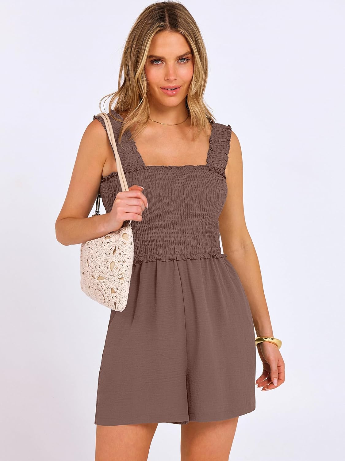 ANRABESS Women's Rompers Summer Casual Smocked Square Neck Sleeveless Loose Shorts Jumpsuit 2026 Beach Vacation Clothes - Image 2