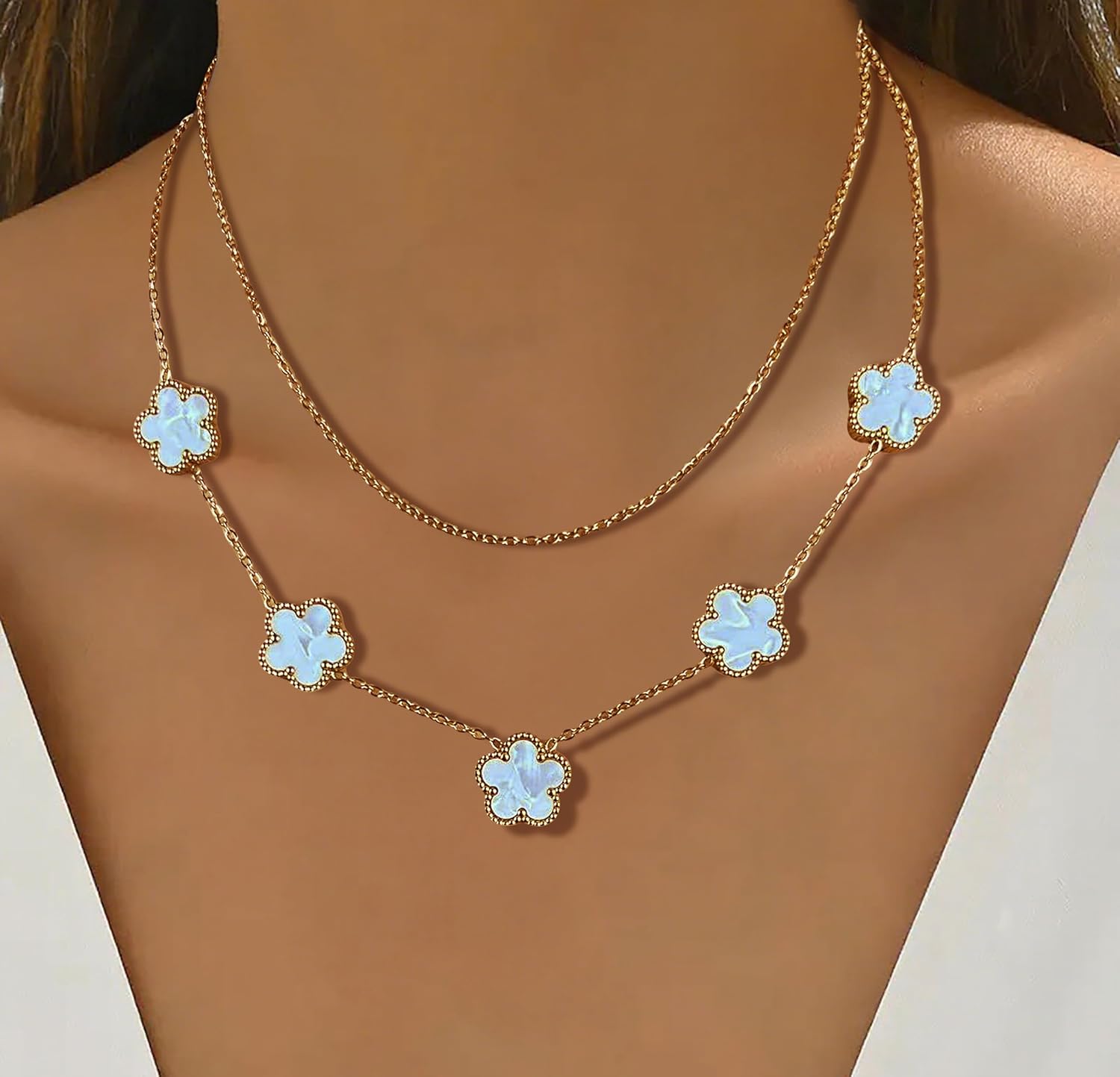 Four Leaf Clover Necklace for Women 18K Gold Layered Dainty Plated Stainless Steel 4 Leaf Clover Necklace Flower Lucky Charm Pendant Jewelry Gifts - Image 4