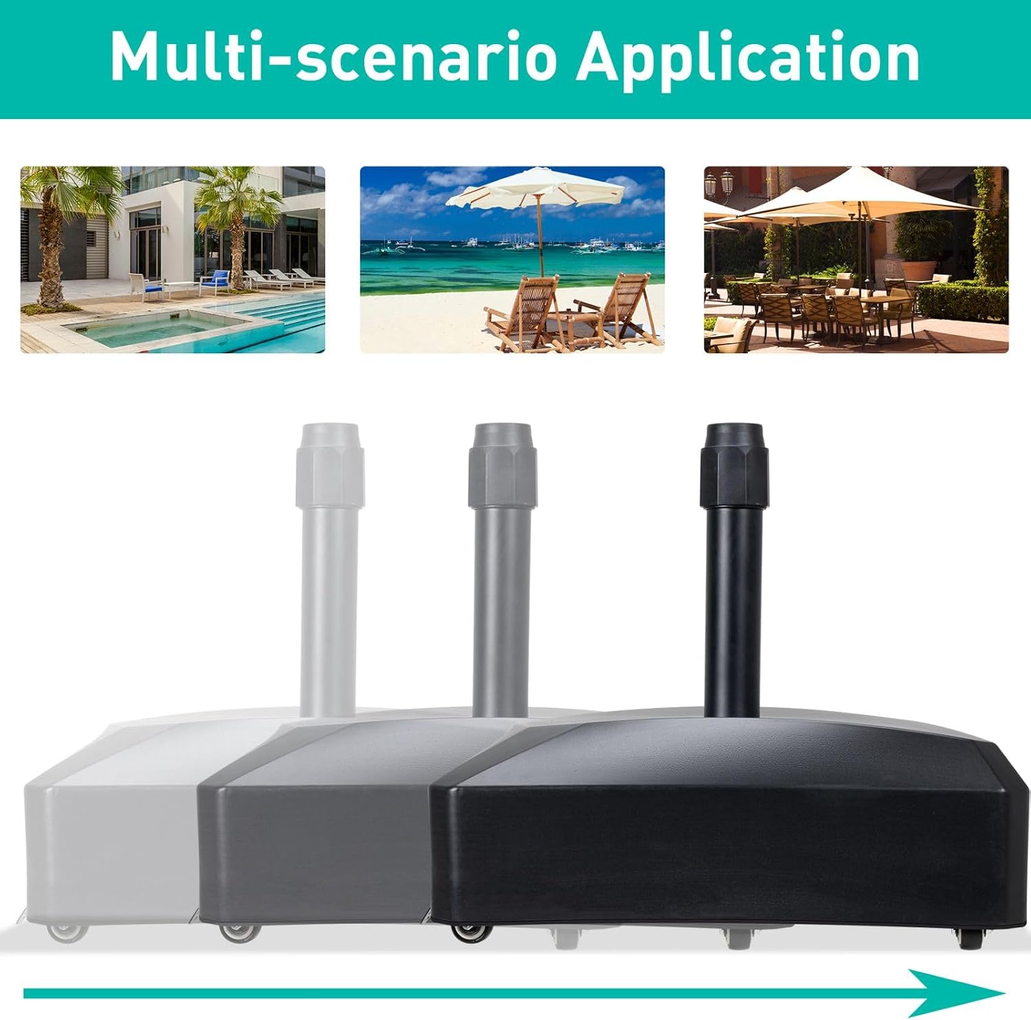 BPS Fillable Mobile Umbrella Base - Heavy Duty with 4 Wheels, 2 Locks & Adjustable Knob for Patio, Poolside, or Garden, Black