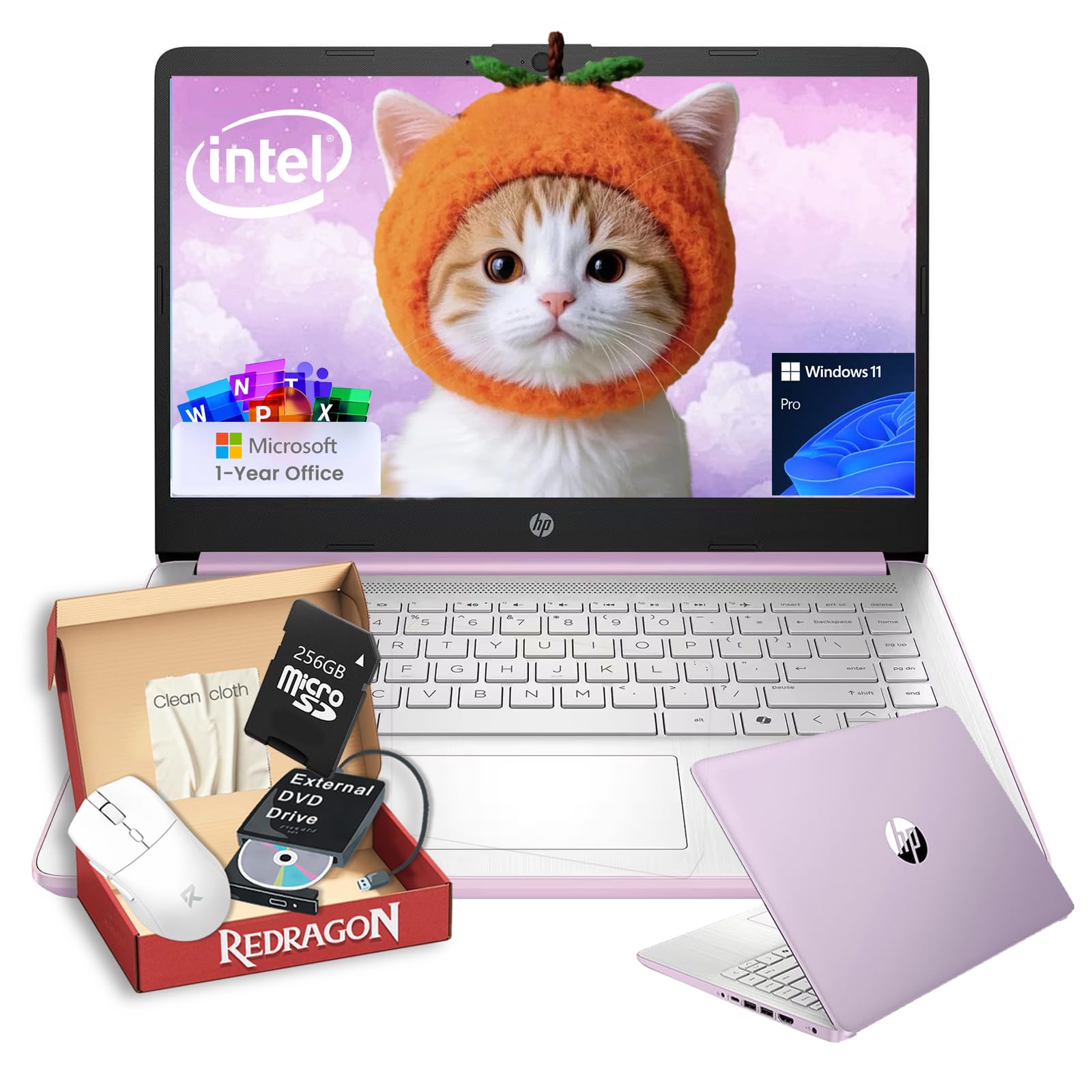 HP 2026 14" Laptop for College Students- 1-Y Office 365, Intel 4-Core Processor, 4GB RAM, 128GB UFS & 256GB SD Card, Wi-Fi 6, Copilot AI, Win 11Pro,