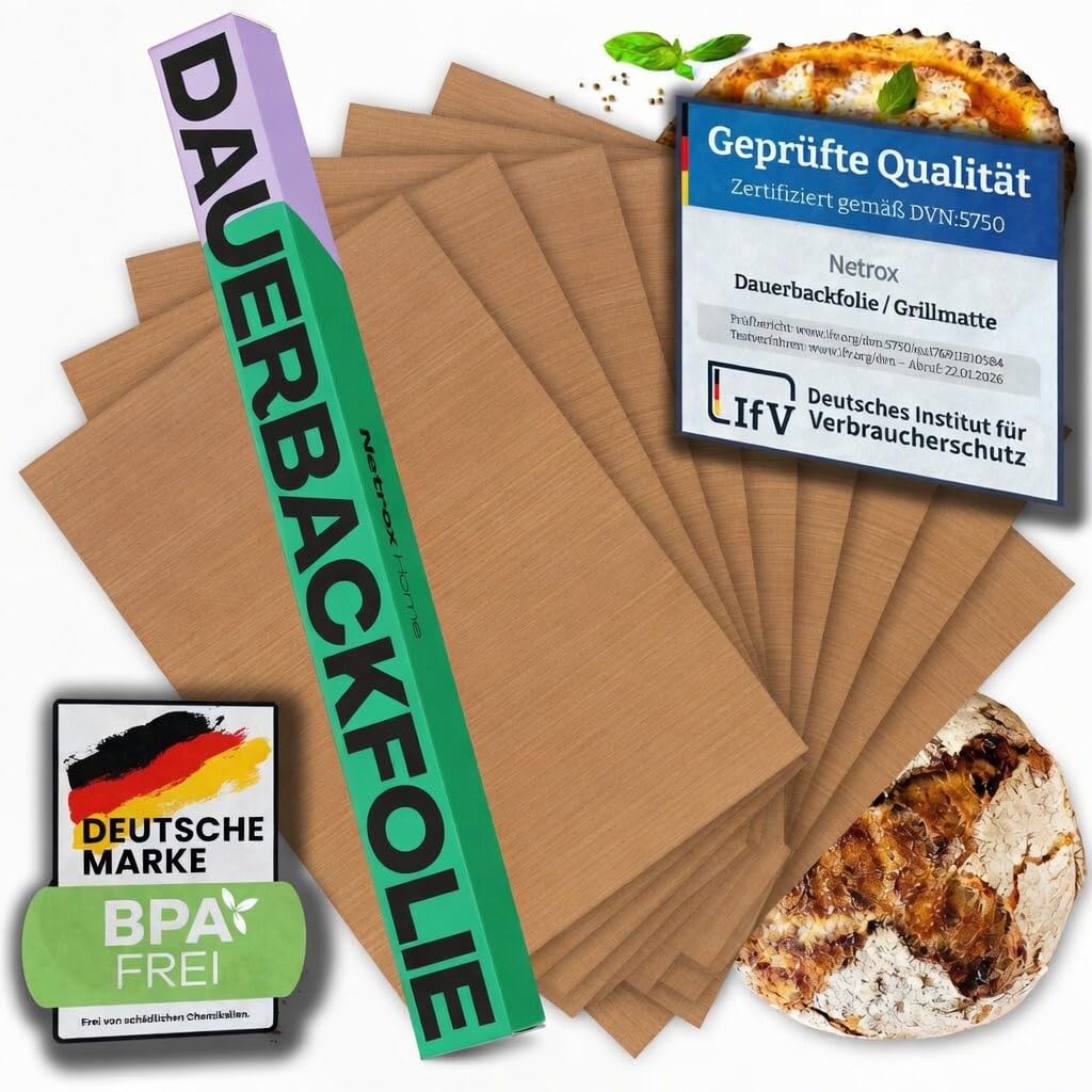 Netrox - Dauerbackfolie & Grillmatte für Backofen und Grill wiederverwendbar - extrem hitzebeständig, lebensmittelfreundlich - Backfolie Backpapier Backmatte - Backunterlage Matte (36x42cm)