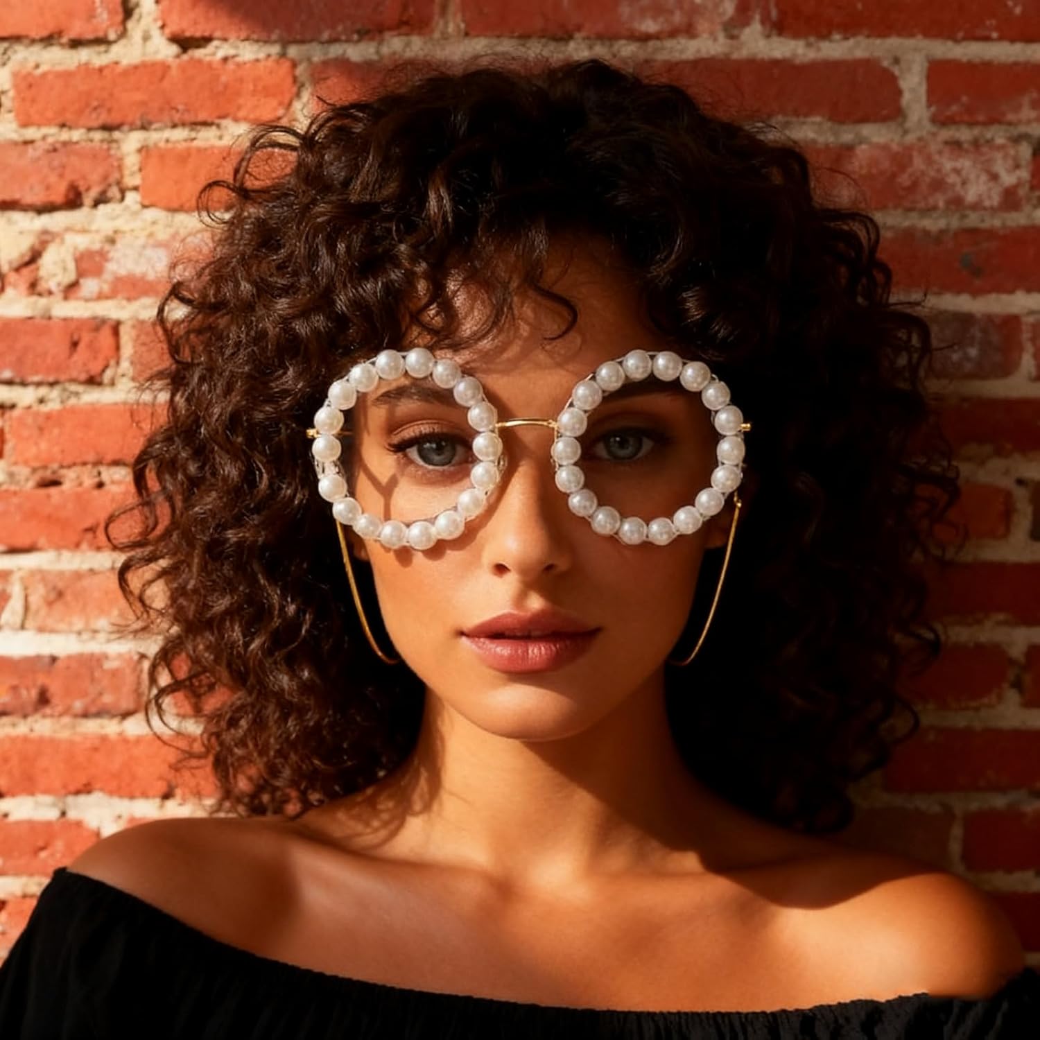 COTIA Round Pearl Sunglasses for Womens Fashion Oversized Handmade Eyewear Outdoor Elegant Retro Party Sun Glasses W37 - Image 4