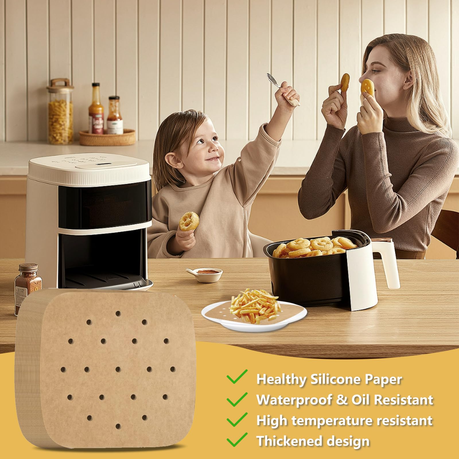 Papier Cuisson Pour Air Fryer - 120 Feuilles 20 Cm, Résistant 250°C, Pour Friteuses 4.5L à 8L