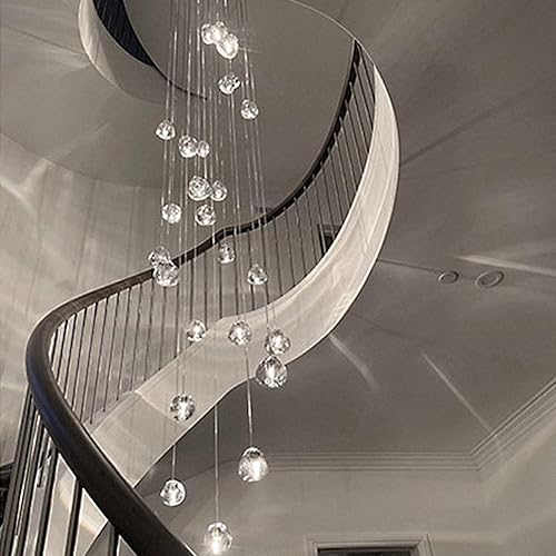 Miniatura 7 de KJLARS Candelabro LED de cristal moderno, lámpara de techo con forma de gota de lluvia, lámpara de bola de cristal de 15.7 pulgadas de ancho x 157